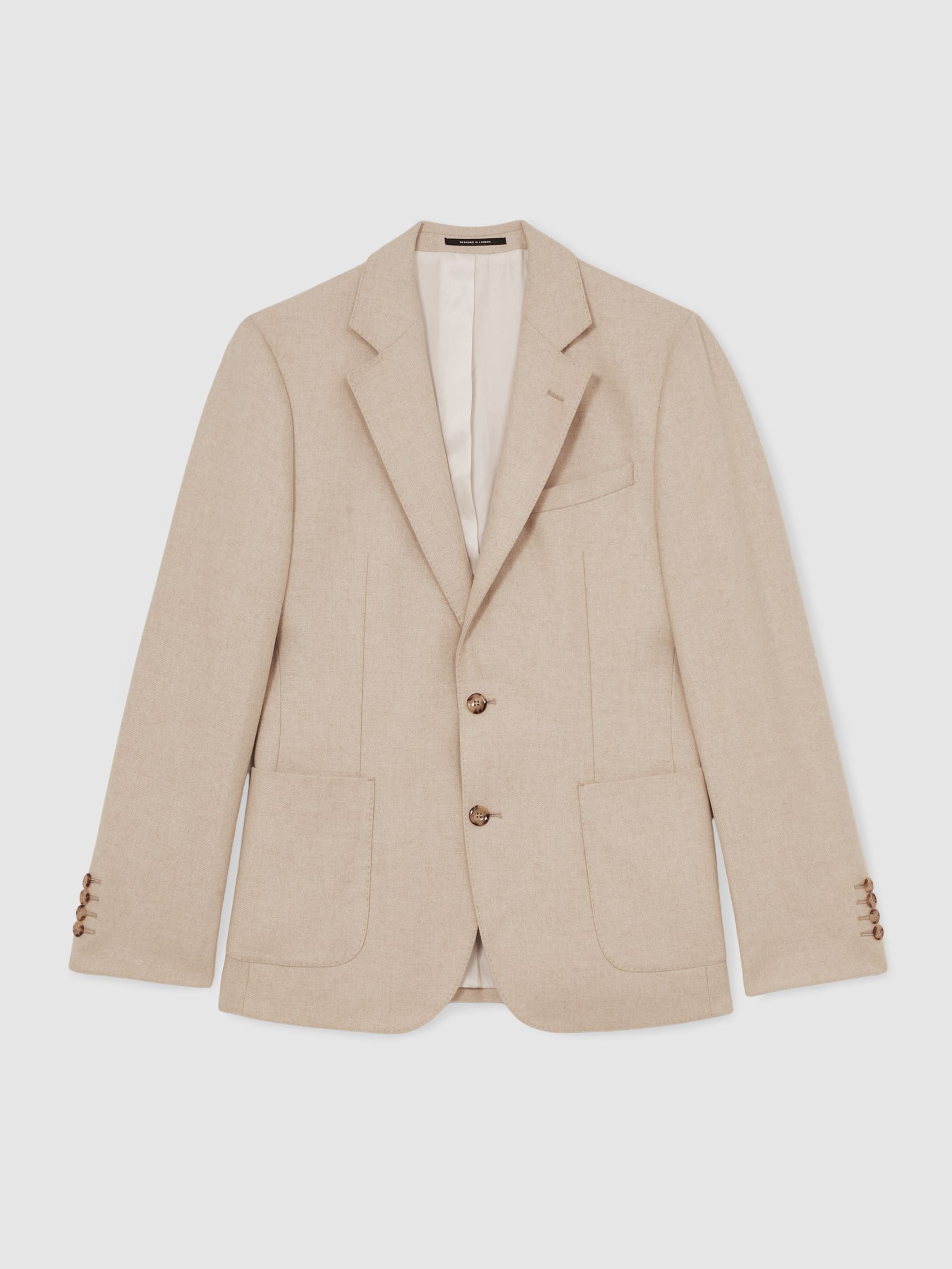 Flannel Single-Breasted Blazer Tailored-Fit with Wool in Oatmeal Brown