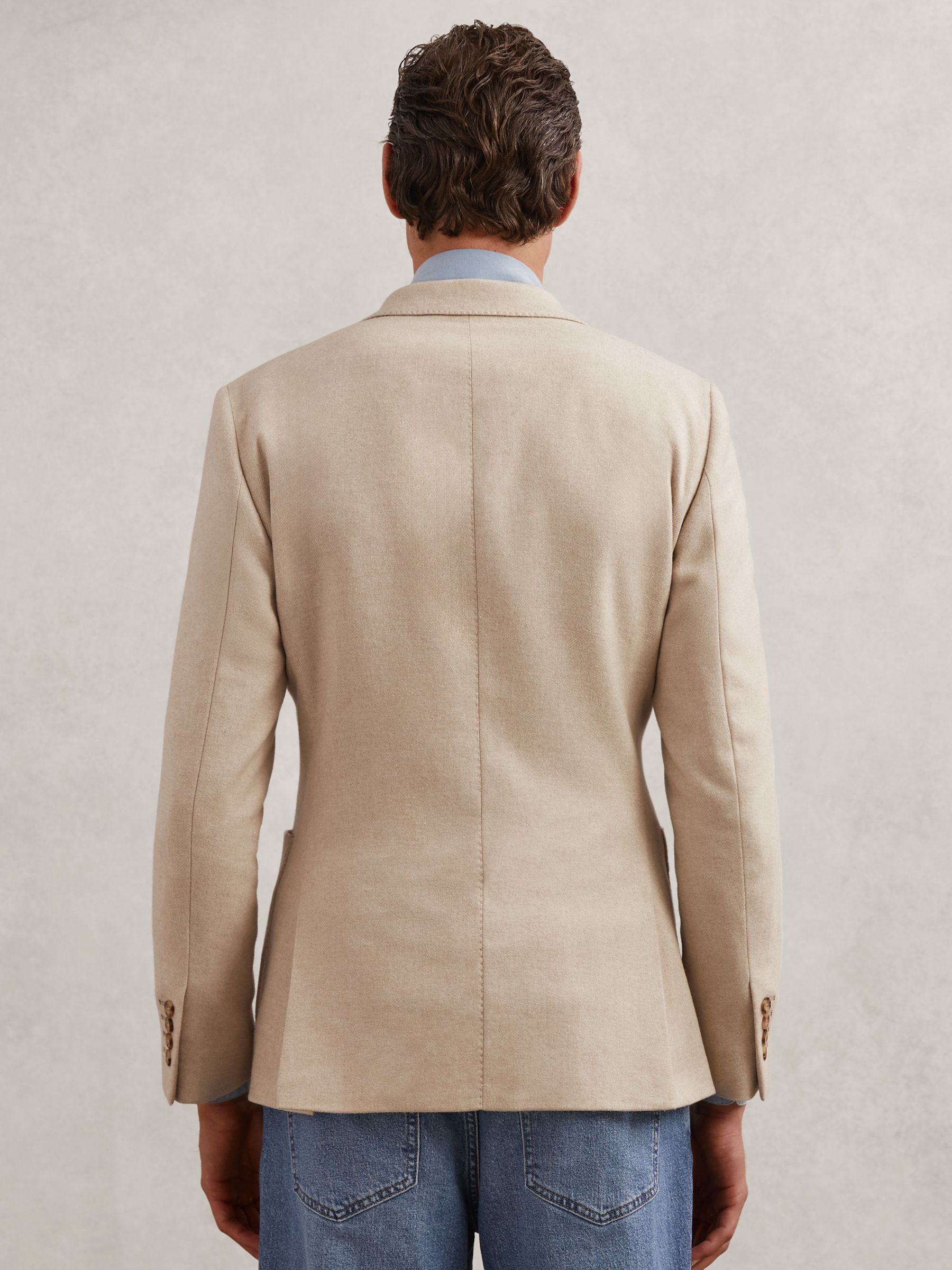 Flannel Single-Breasted Blazer Tailored-Fit with Wool in Oatmeal Brown - image 4