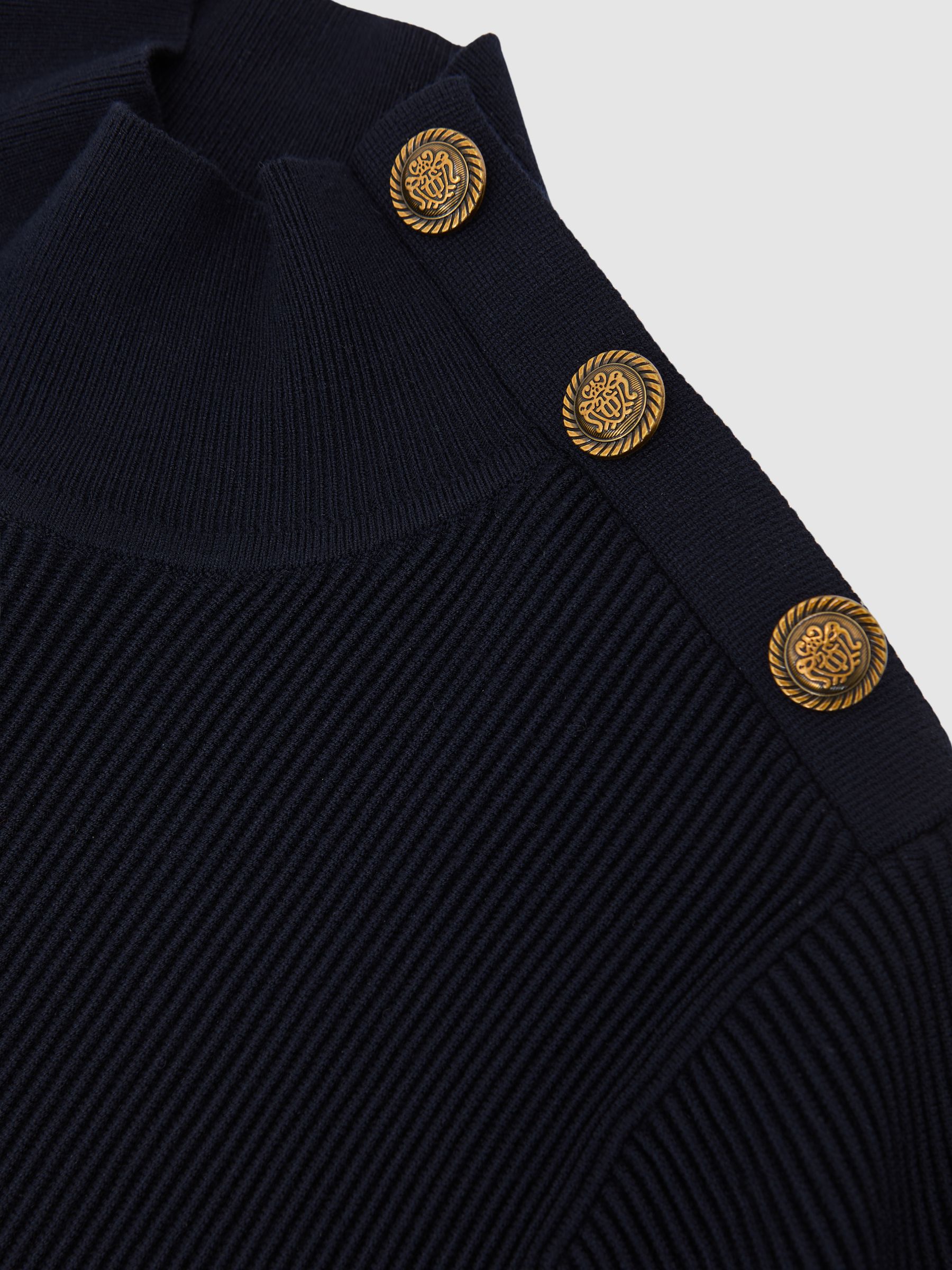 Rib-Knit High-Neck Peplum Top in Navy - image 4