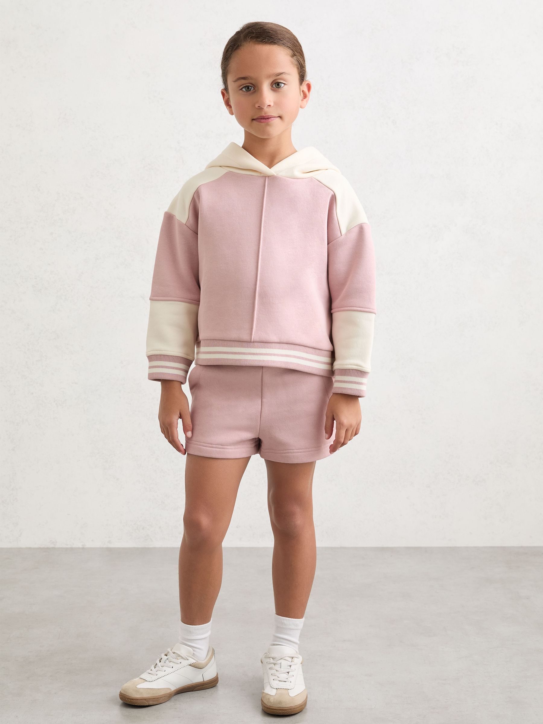 13-14 yrs Cotton-Blend Hoodie and Shorts Set in Pink - Image 2 of 6