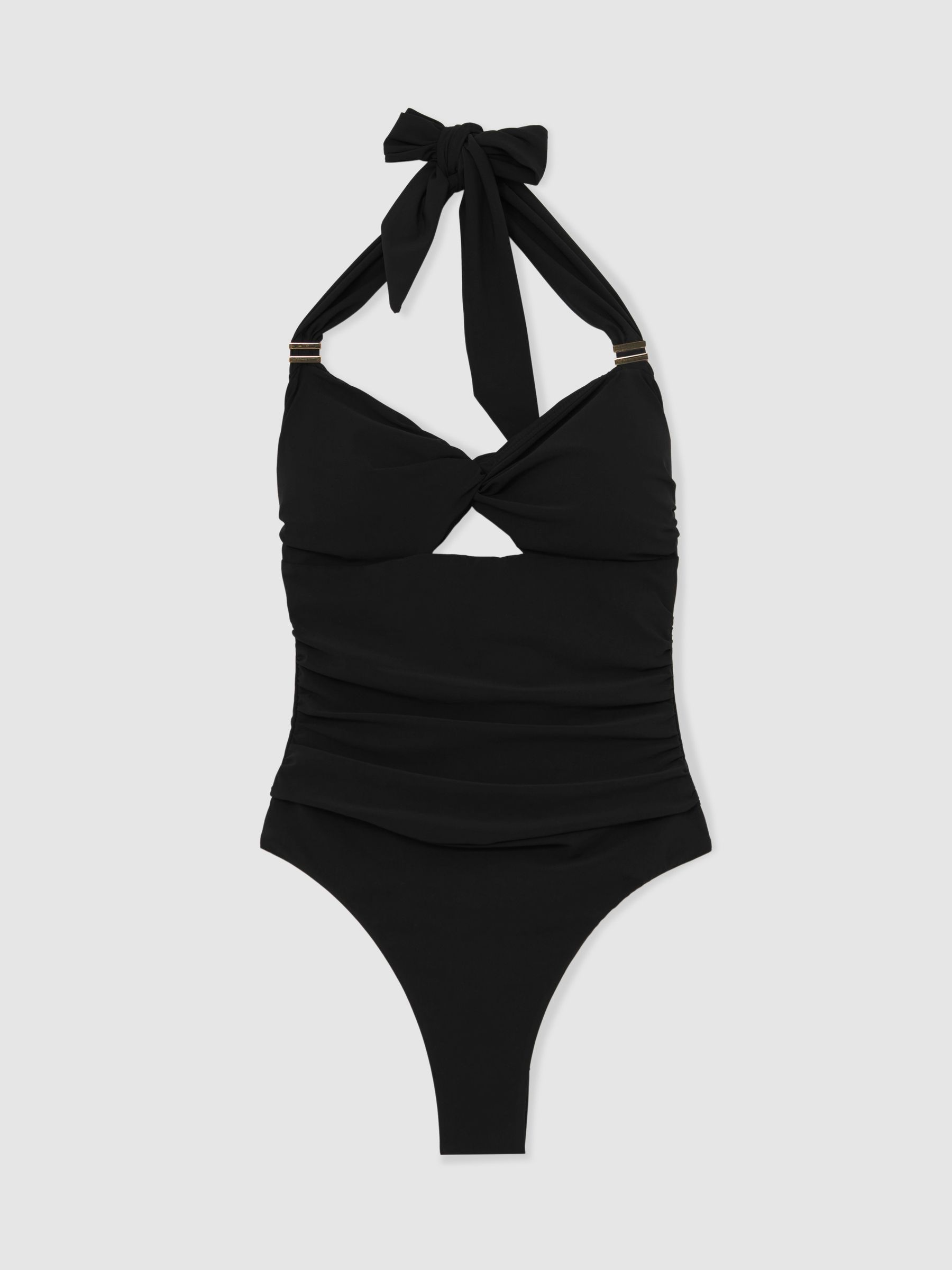 Cut-Out Halter-Neck Swimsuit in Black - image 1