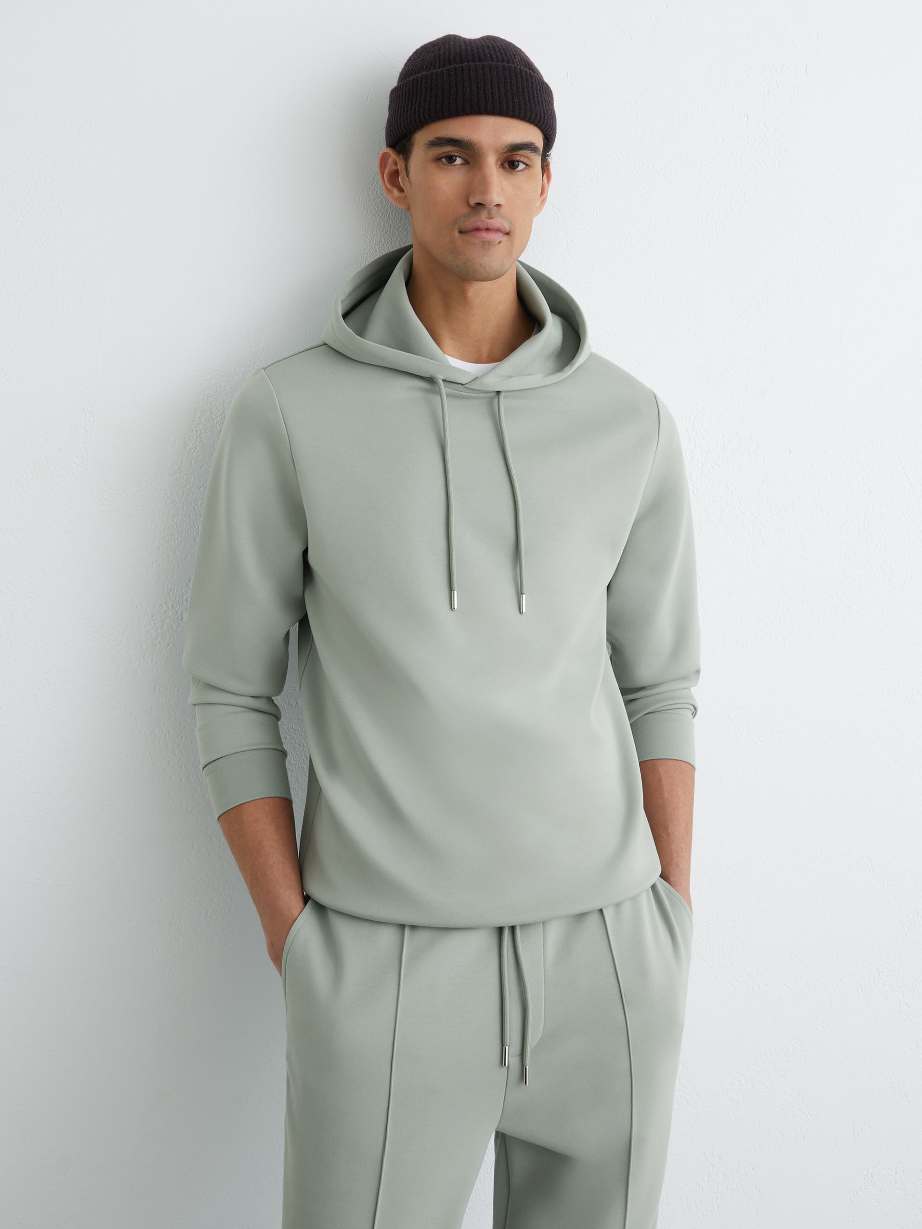 Premium Interlock Drawstring Hoodie in Mint Green - Image 1 of 6