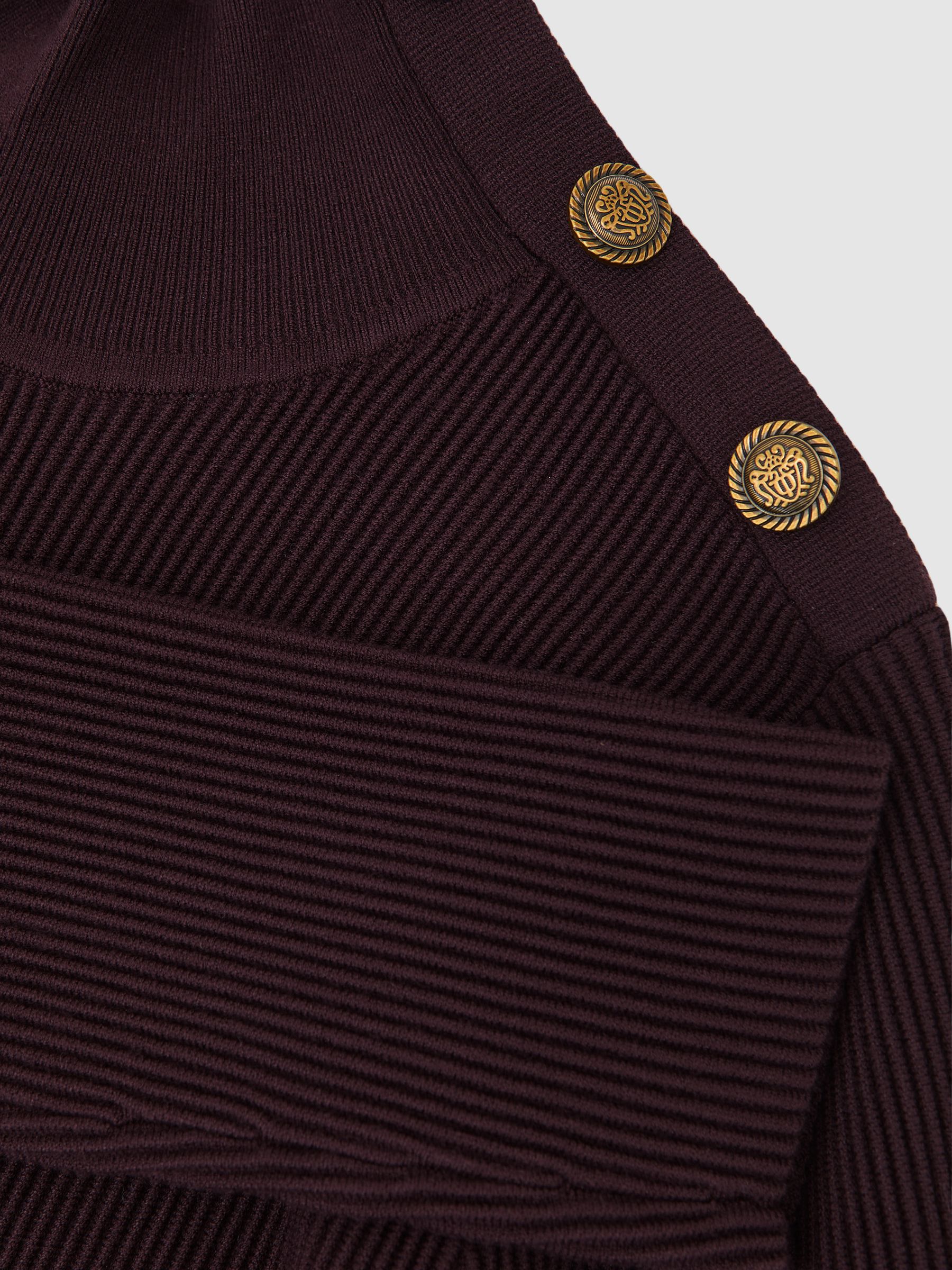 Rib-Knit High-Neck Peplum Top in Burgundy - image 4