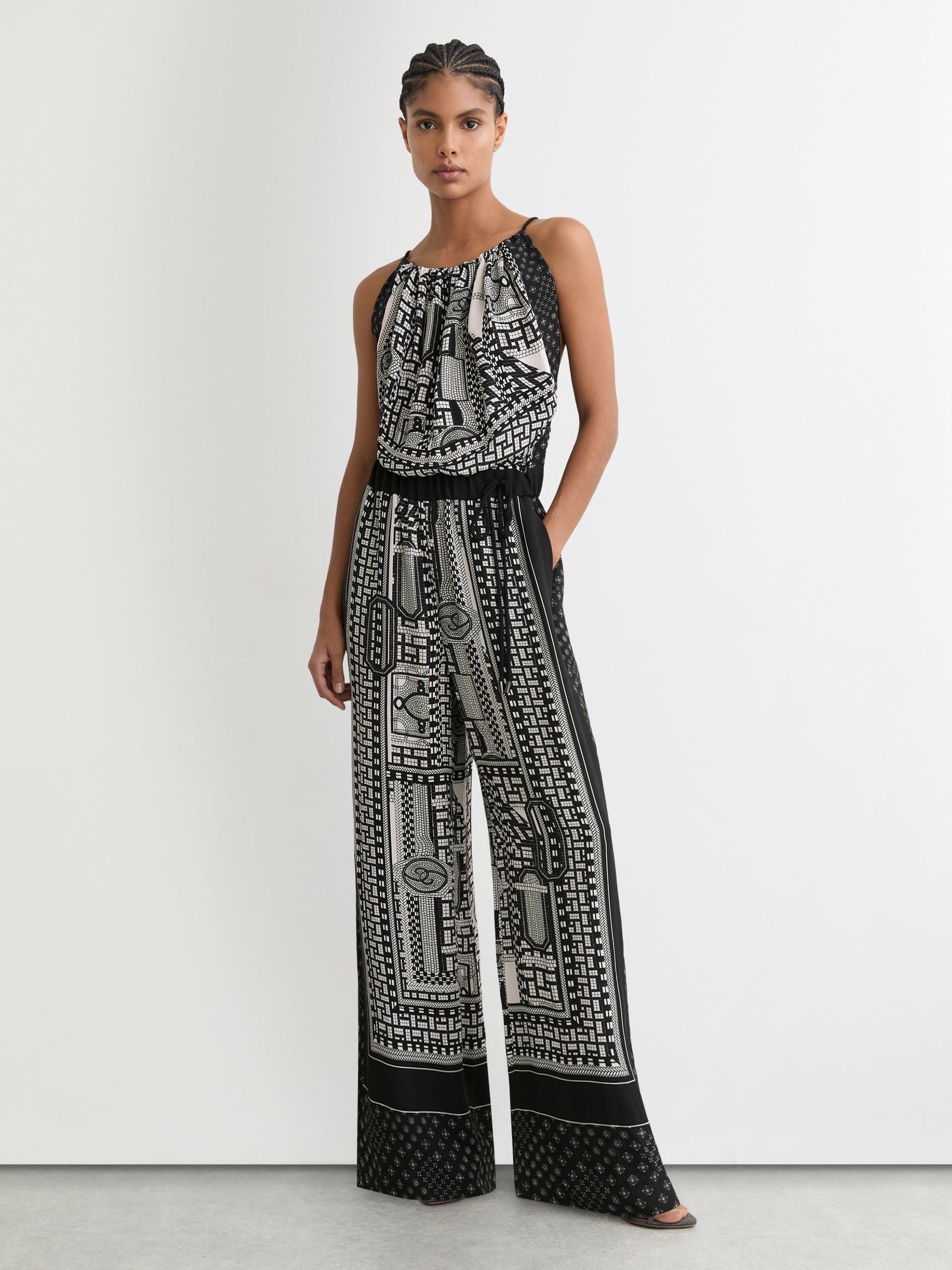 Scarf-print Wide-leg Jumpsuit
