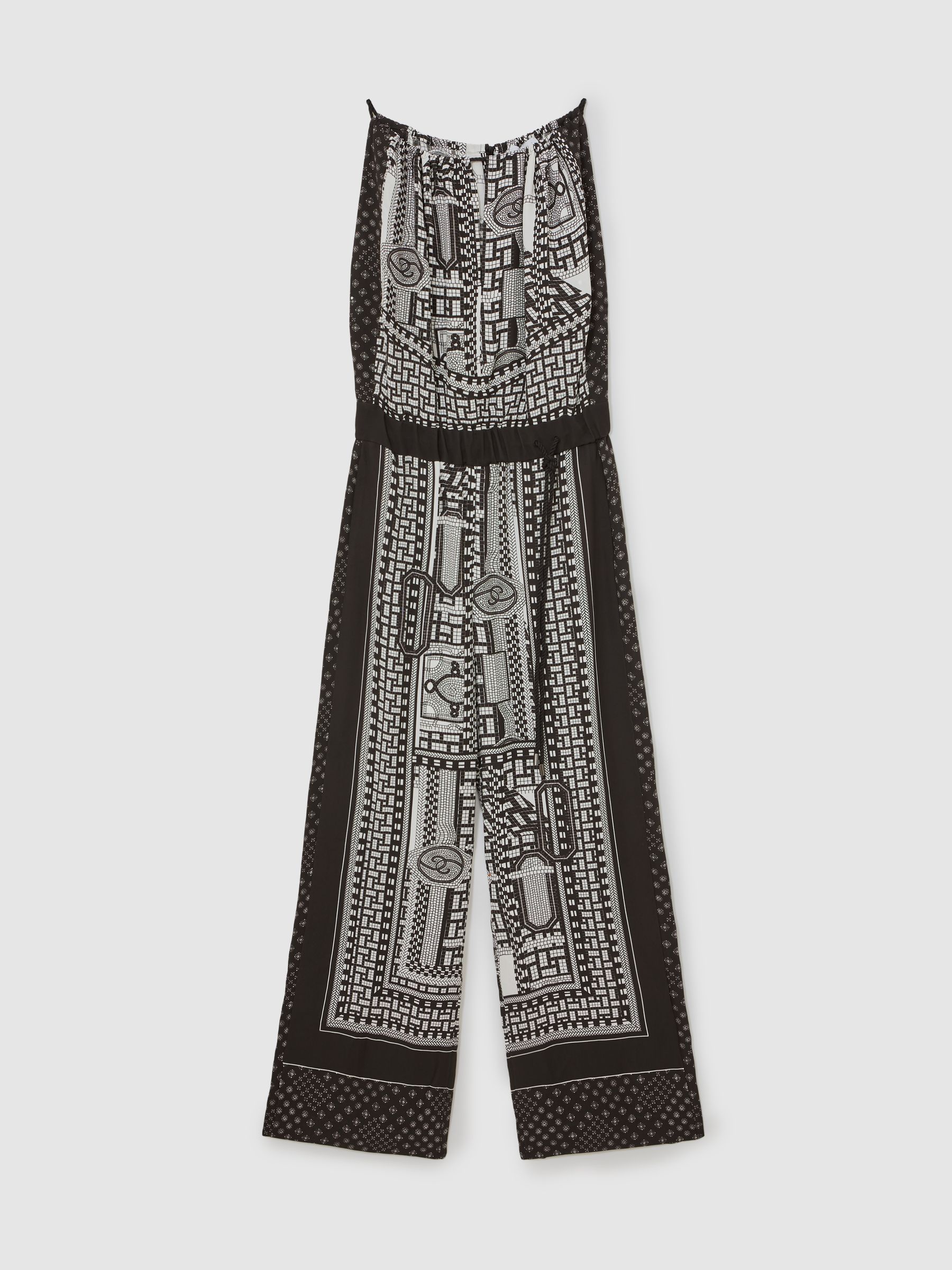 Scarf-Print Wide-Leg Jumpsuit in Black/Ivory - image 1