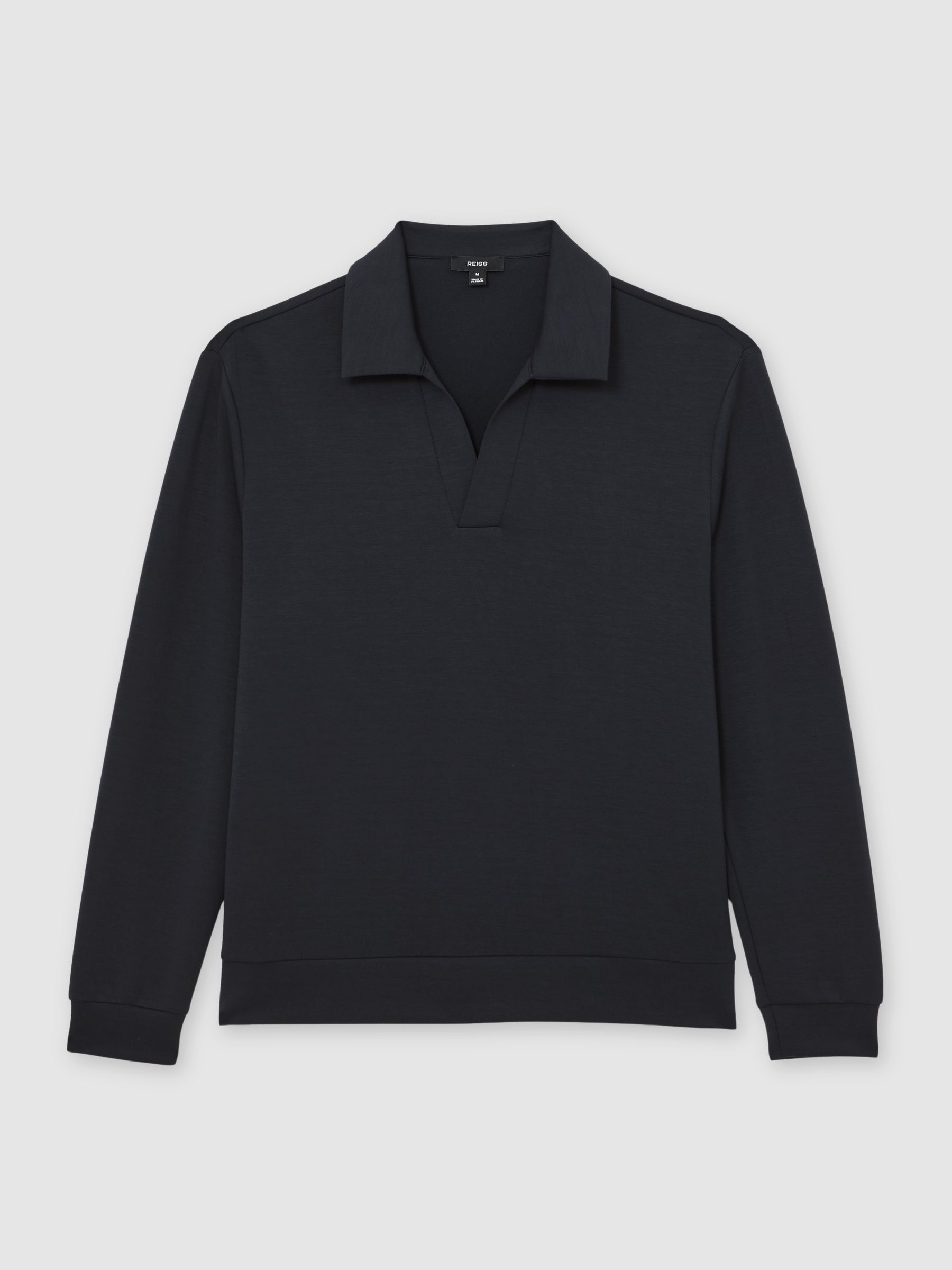 Premium Interlock Open-Collar Polo Sweatshirt in Navy Blue - image 1
