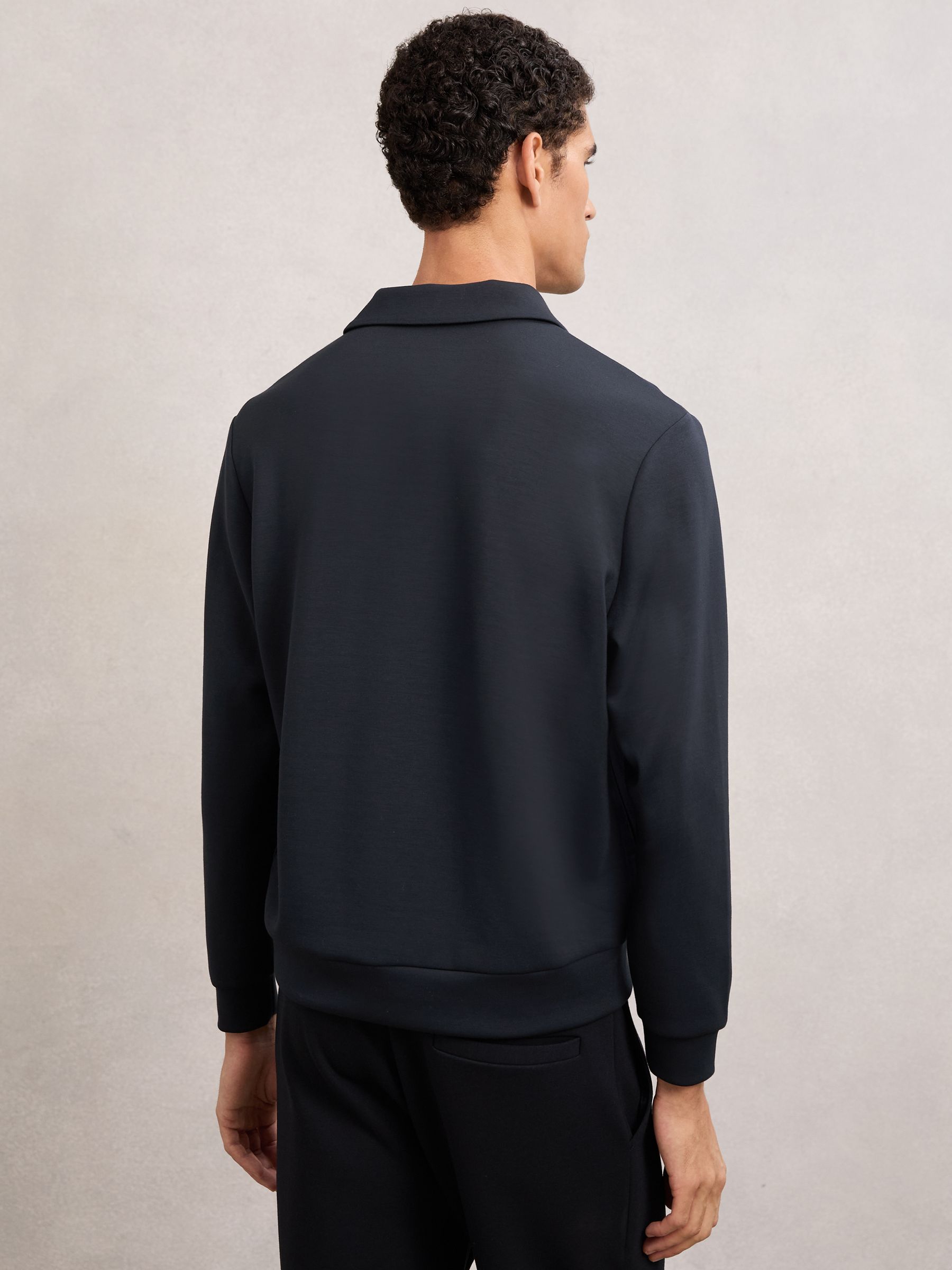 Premium Interlock Open-Collar Polo Sweatshirt in Navy Blue - image 4