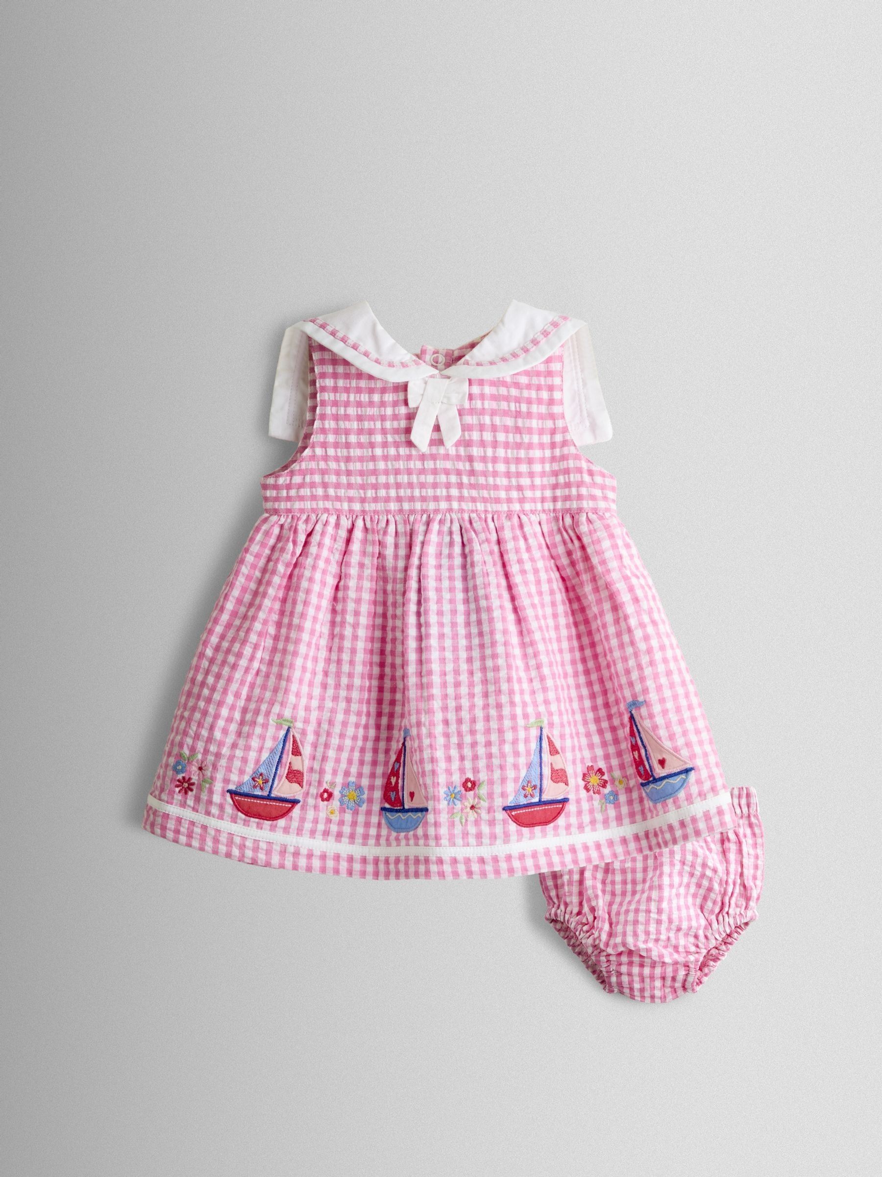 Pink Gingham Nautical Embroidered Sailor Baby Dress - Image 1 of 7