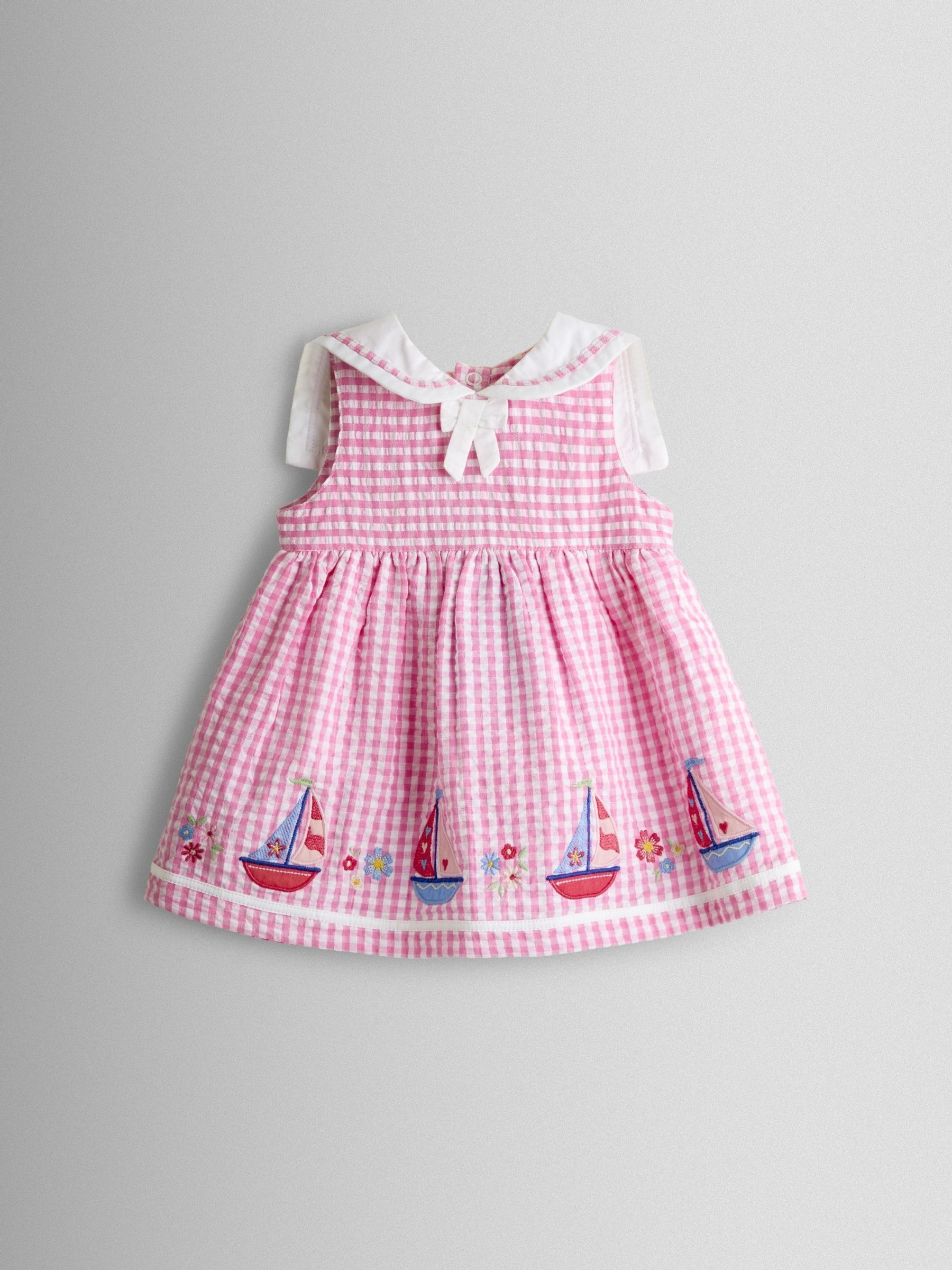 Pink Gingham Nautical Embroidered Sailor Baby Dress - Image 2 of 7 Pink Gingham Nautical Embroidered Sailor Baby Dress - Image 2 of 7