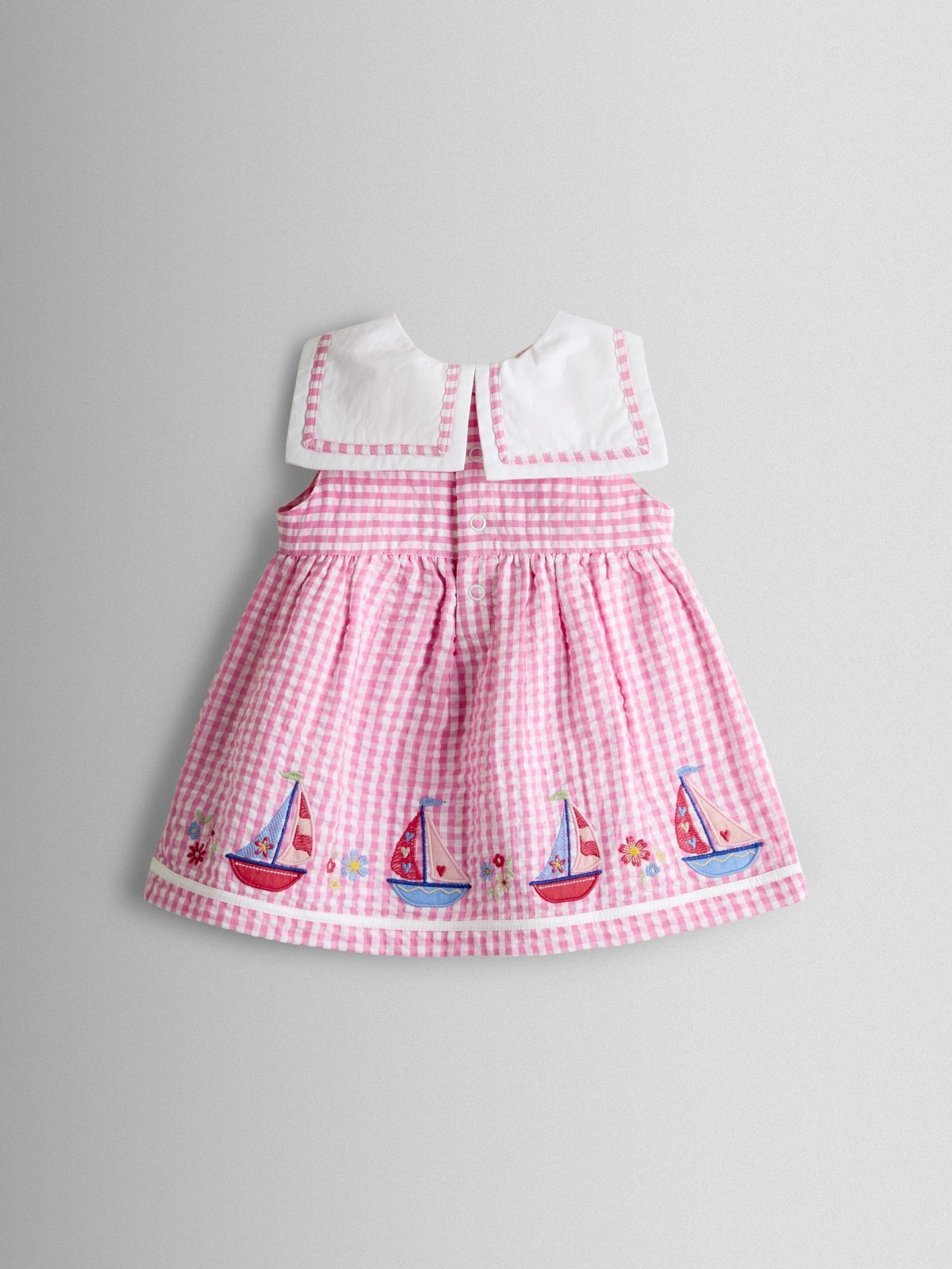 Pink Gingham Nautical Embroidered Sailor Baby Dress - Image 3 of 7