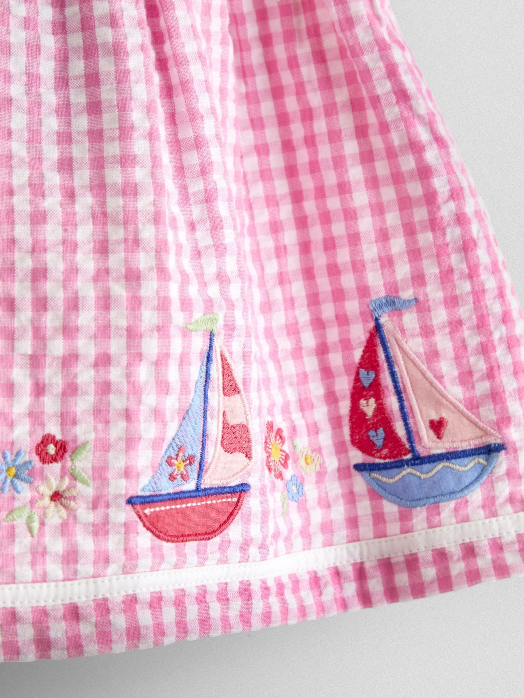 Pink Gingham Nautical Embroidered Sailor Baby Dress - Image 7 of 7 Pink Gingham Nautical Embroidered Sailor Baby Dress - Image 7 of 7