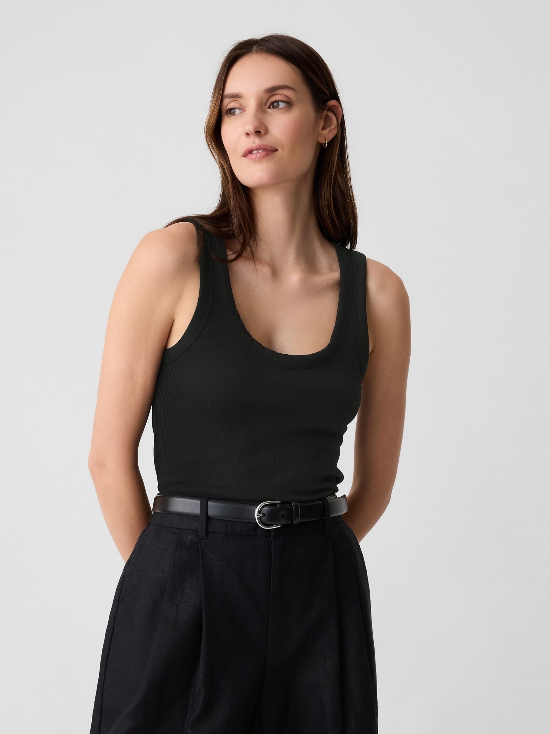 Black Soft Ribbed Sleeveless Vest Top - Image 1 of 5