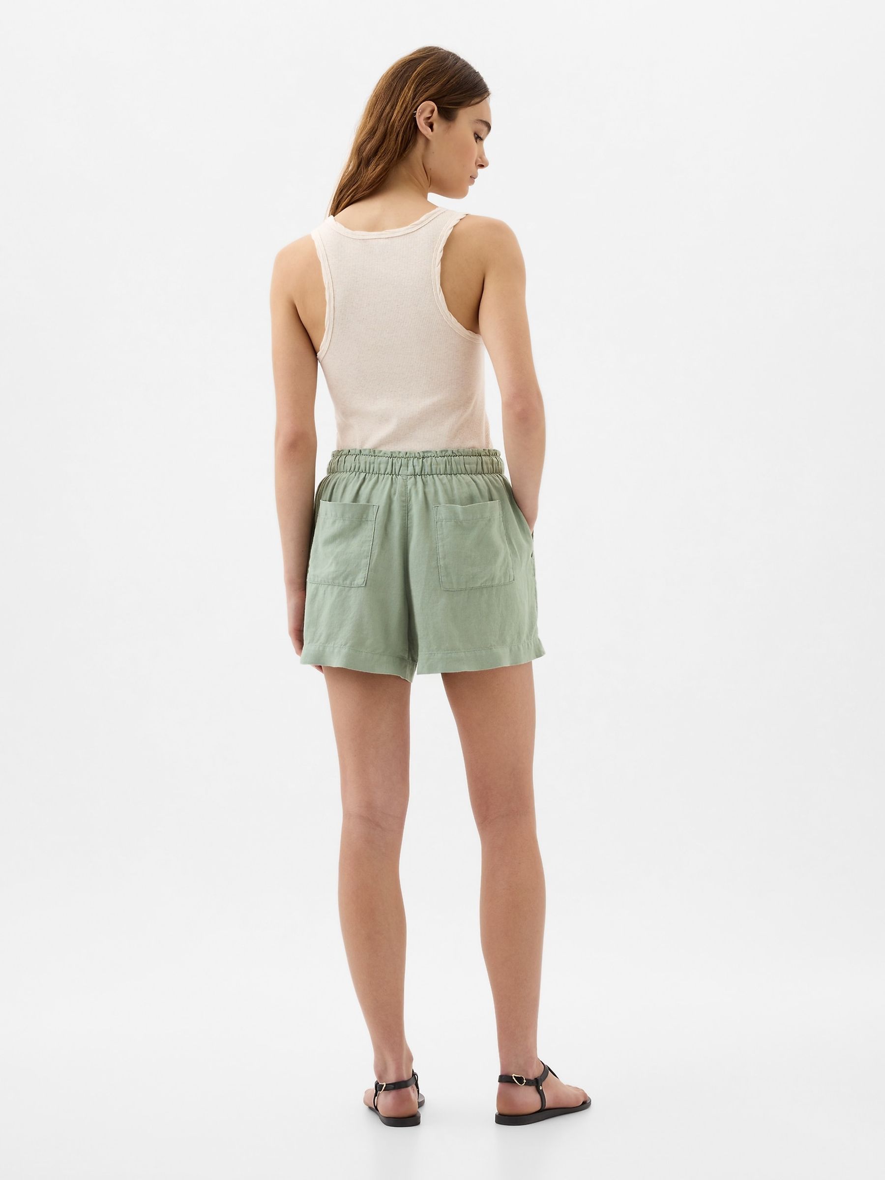 Green Linen Blend Pull On Shorts - Image 2 of 2