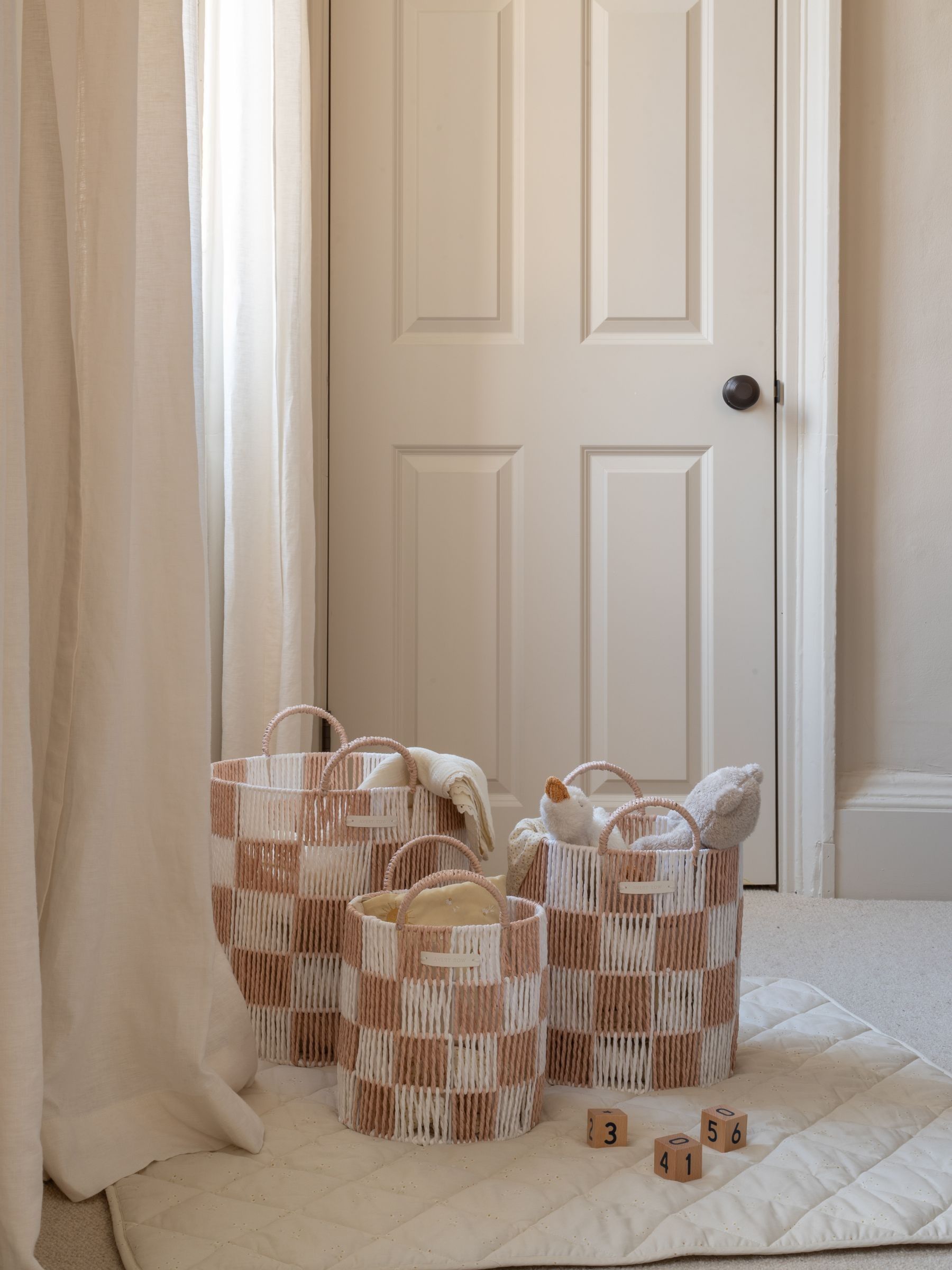 Nude Checkerboard Storage Basket Set of 3 - Image 1 of 4 Nude Checkerboard Storage Basket Set of 3 - Image 1 of 4