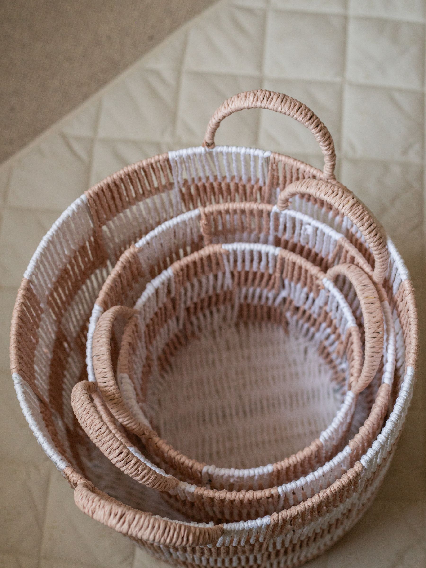 Nude Checkerboard Storage Basket Set of 3 - Image 3 of 4