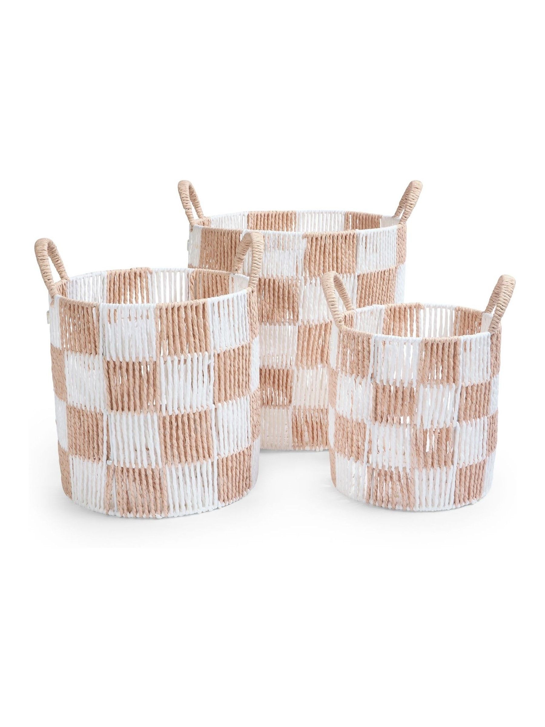 Nude Checkerboard Storage Basket Set of 3 - Image 4 of 4