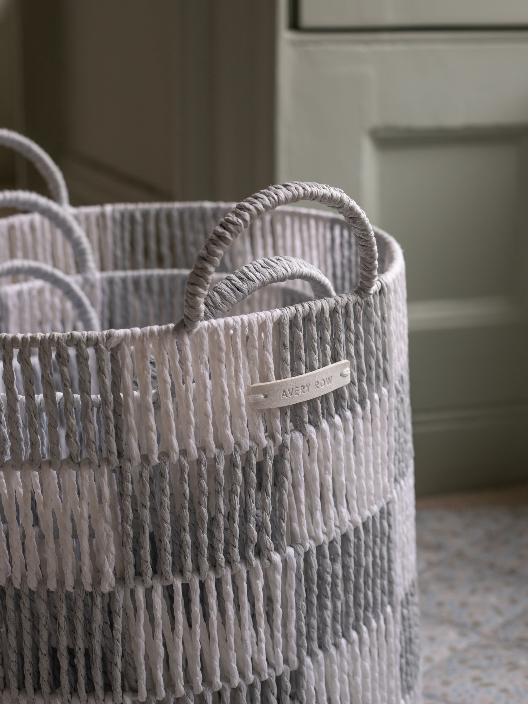 Powder Blue Checkerboard Storage Basket Set of 3 - Image 2 of 4 Powder Blue Checkerboard Storage Basket Set of 3 - Image 2 of 4