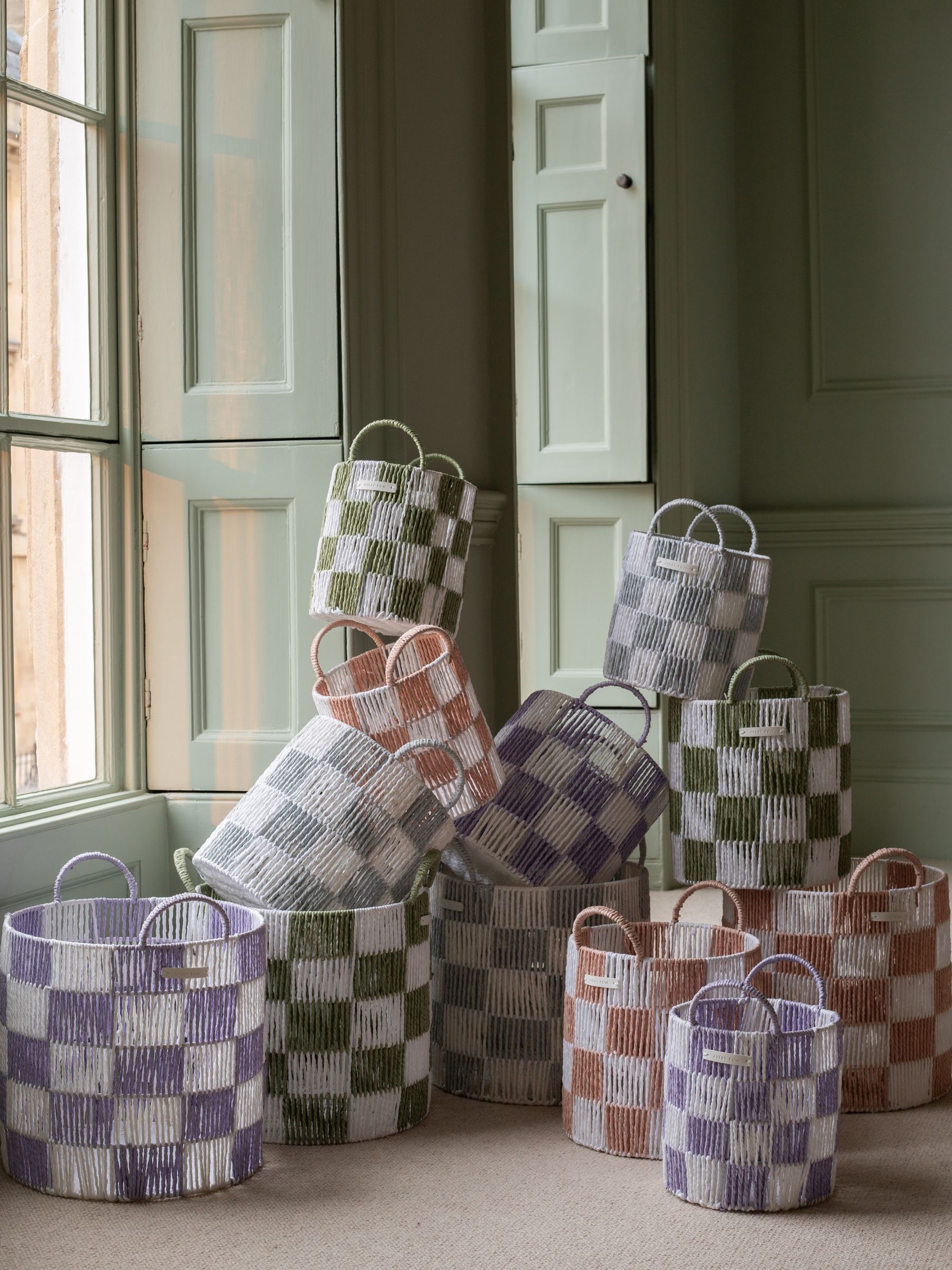 Powder Blue Checkerboard Storage Basket Set of 3 - Image 3 of 4