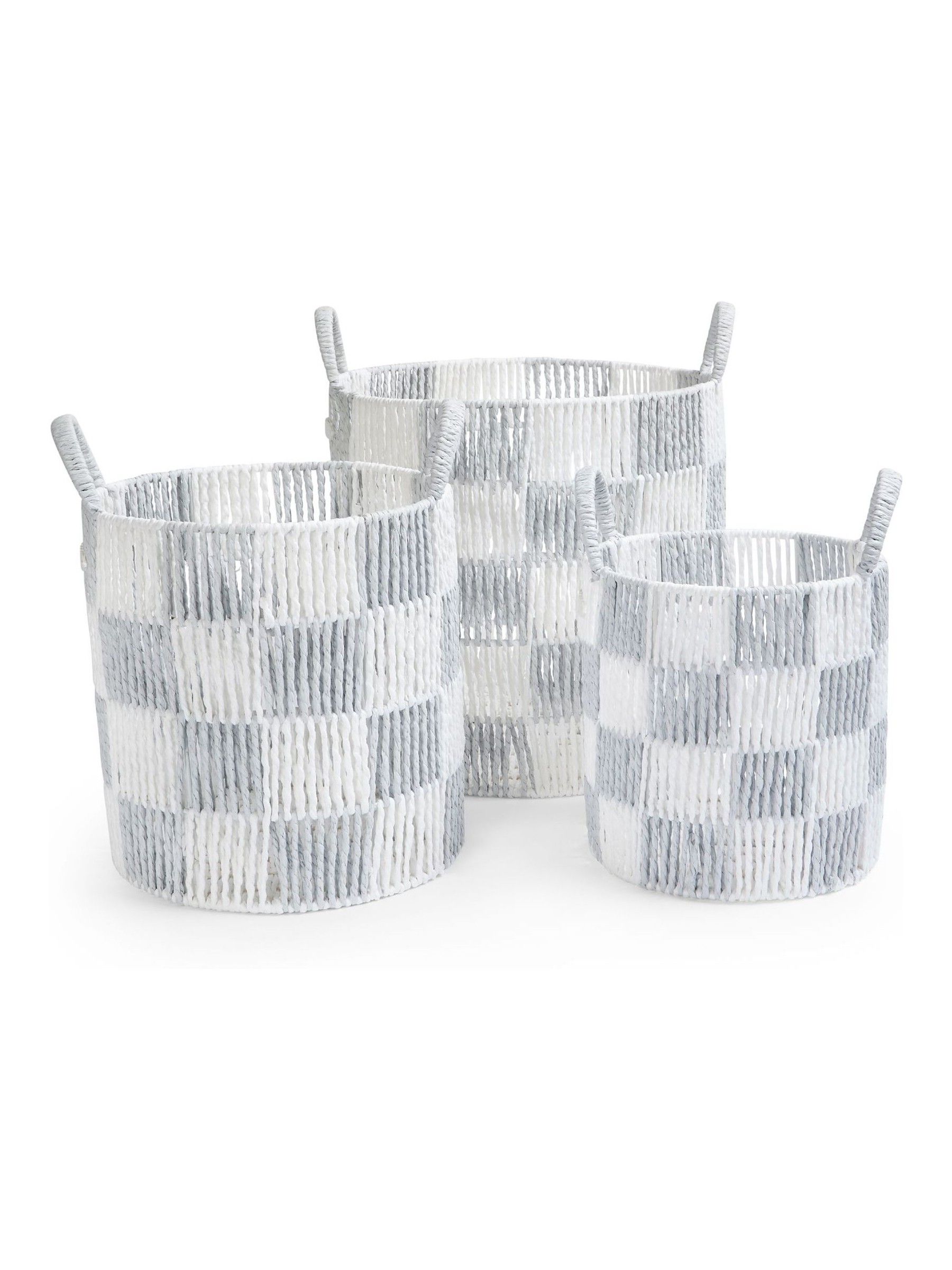 Powder Blue Checkerboard Storage Basket Set of 3 - Image 4 of 4