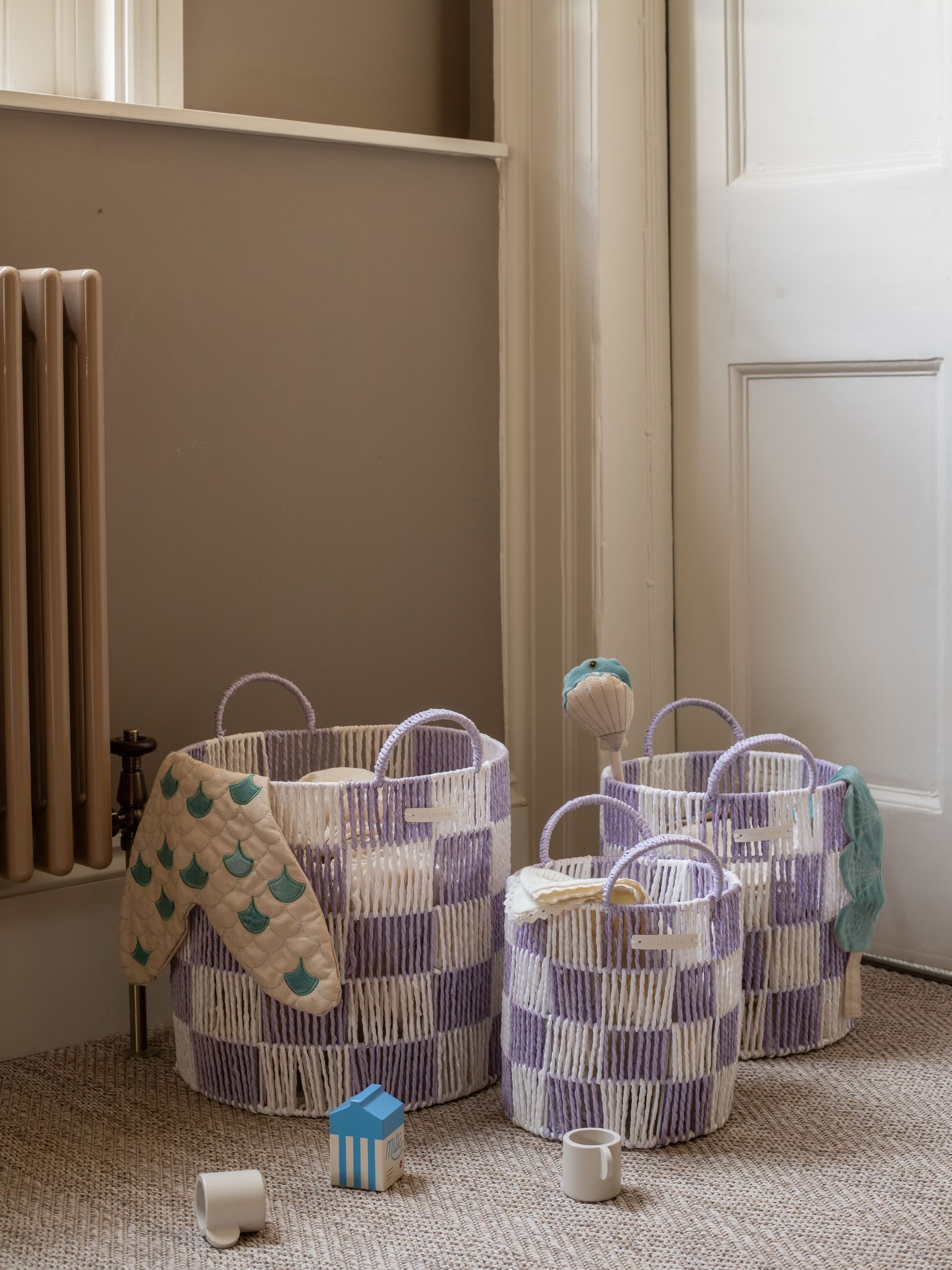 Lilac Checkerboard Storage Basket Set of 3 - Image 1 of 4