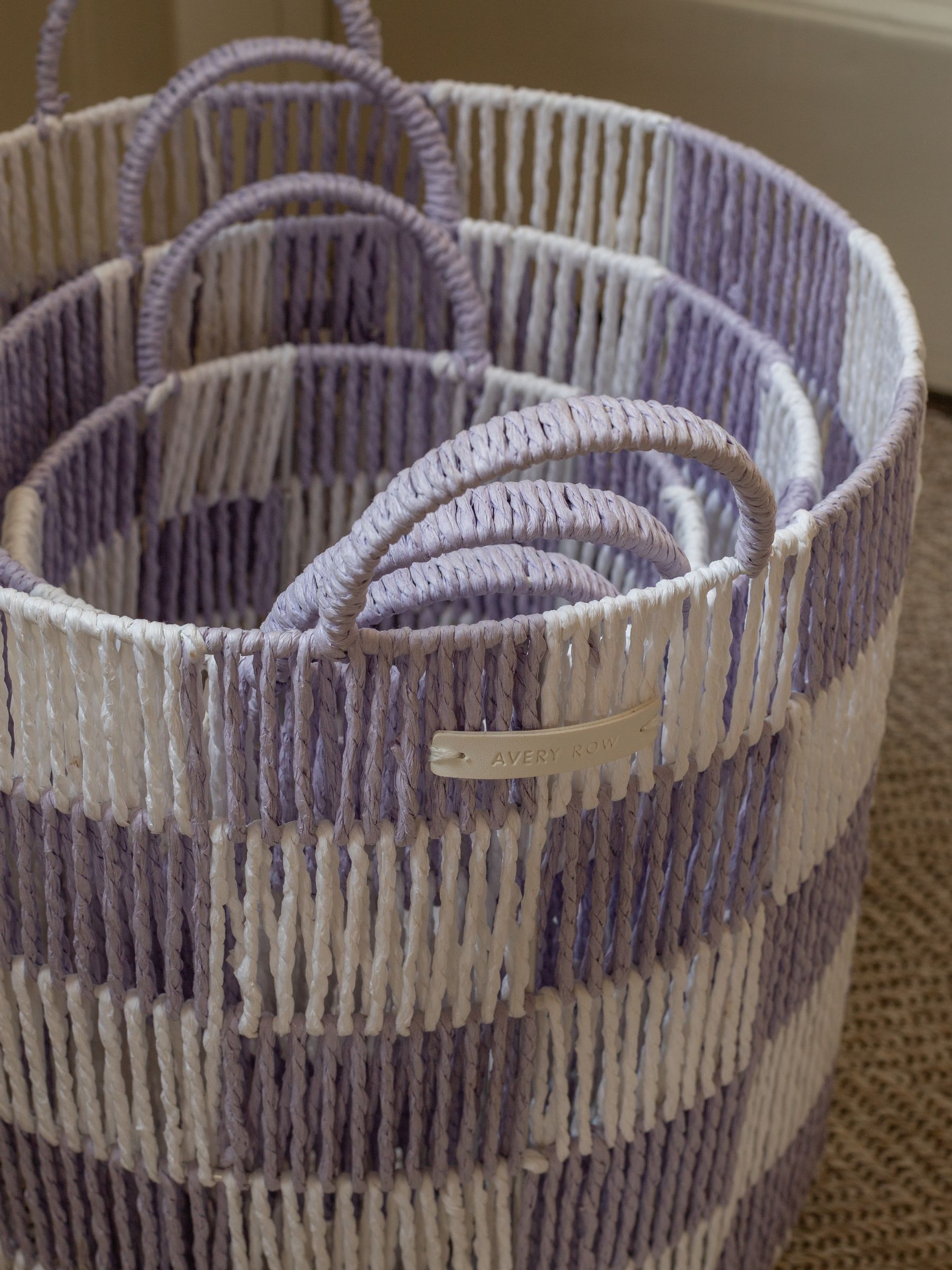 Lilac Checkerboard Storage Basket Set of 3 - Image 2 of 4 Lilac Checkerboard Storage Basket Set of 3 - Image 2 of 4