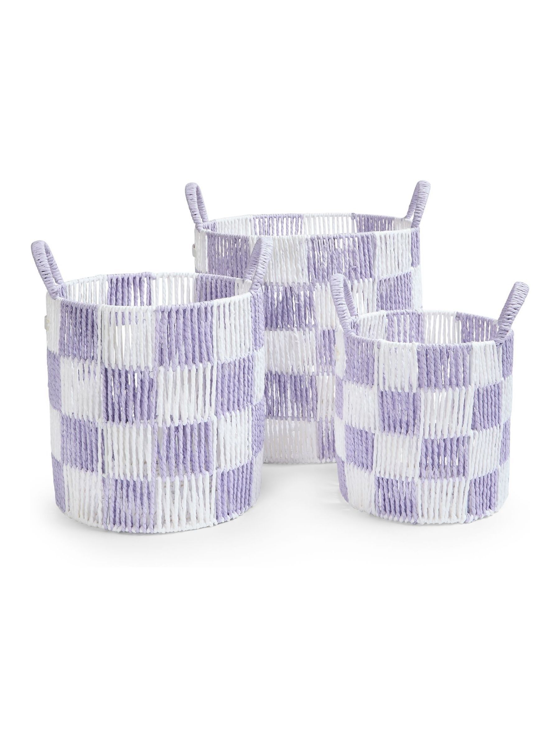 Lilac Checkerboard Storage Basket Set of 3 - Image 4 of 4