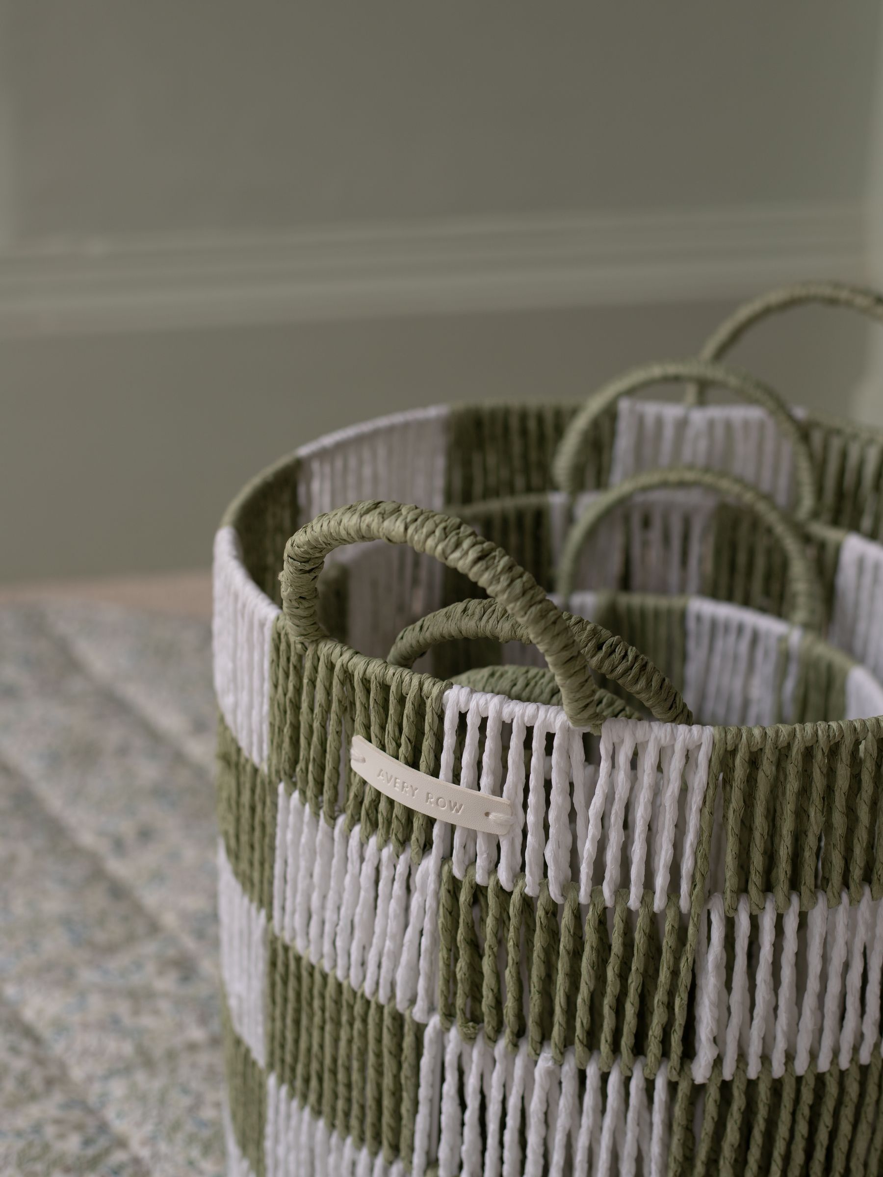 Sage Checkerboard Storage Basket Set of 3 - Image 2 of 4 Sage Checkerboard Storage Basket Set of 3 - Image 2 of 4