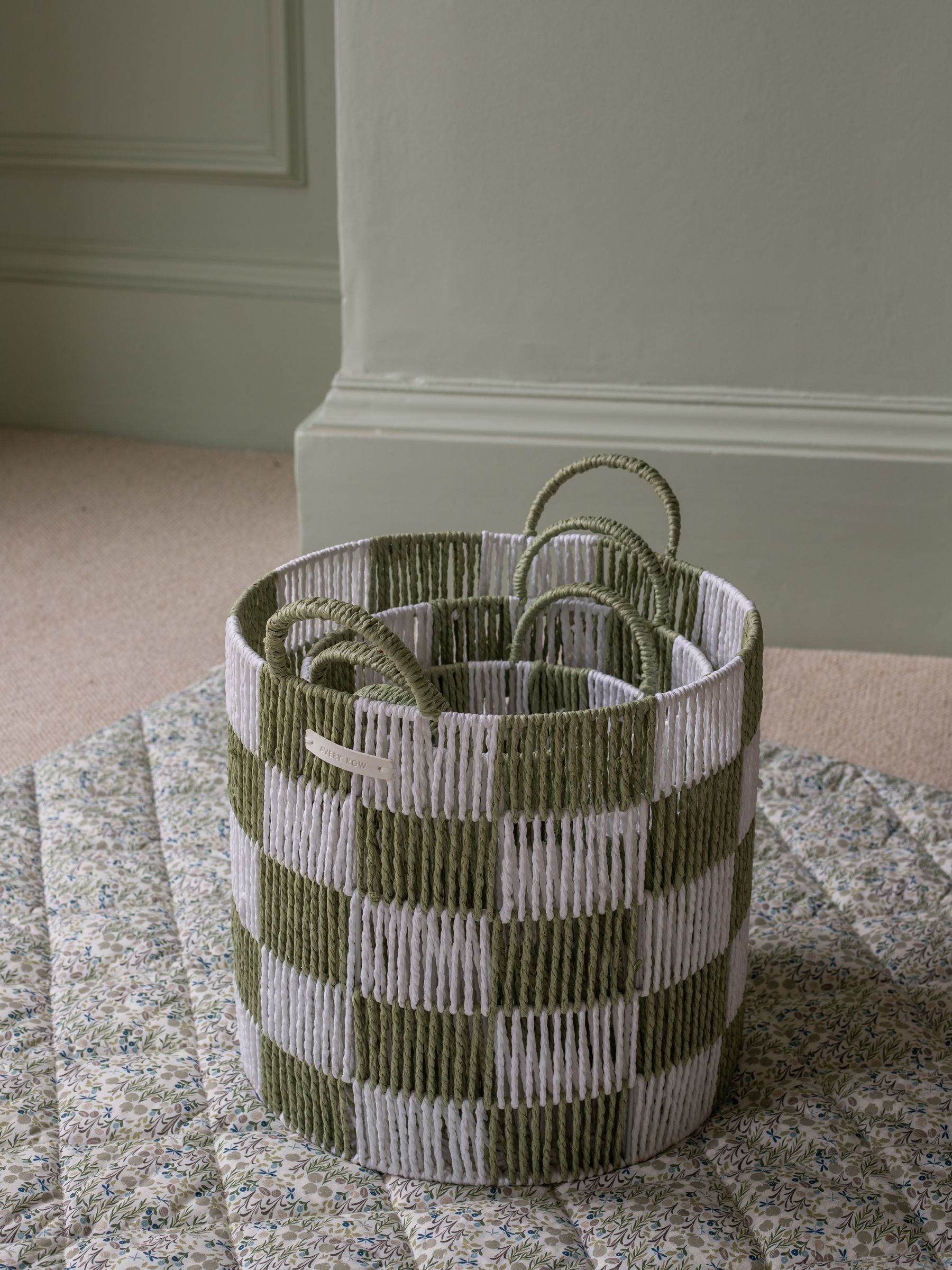 Sage Checkerboard Storage Basket Set of 3 - Image 3 of 4