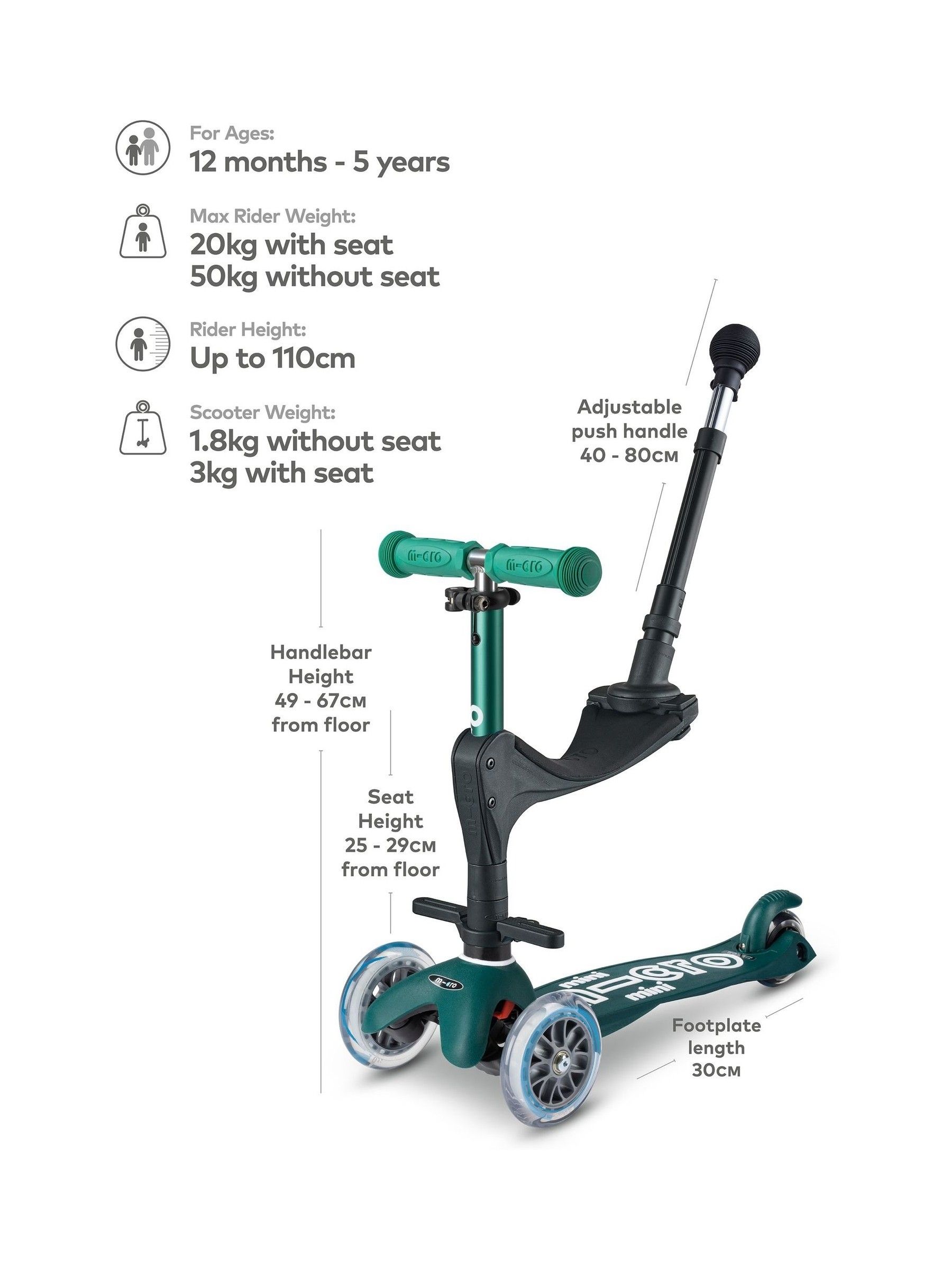 Green MINI 3 IN 1 Push Along Scooter - Image 2 of 5