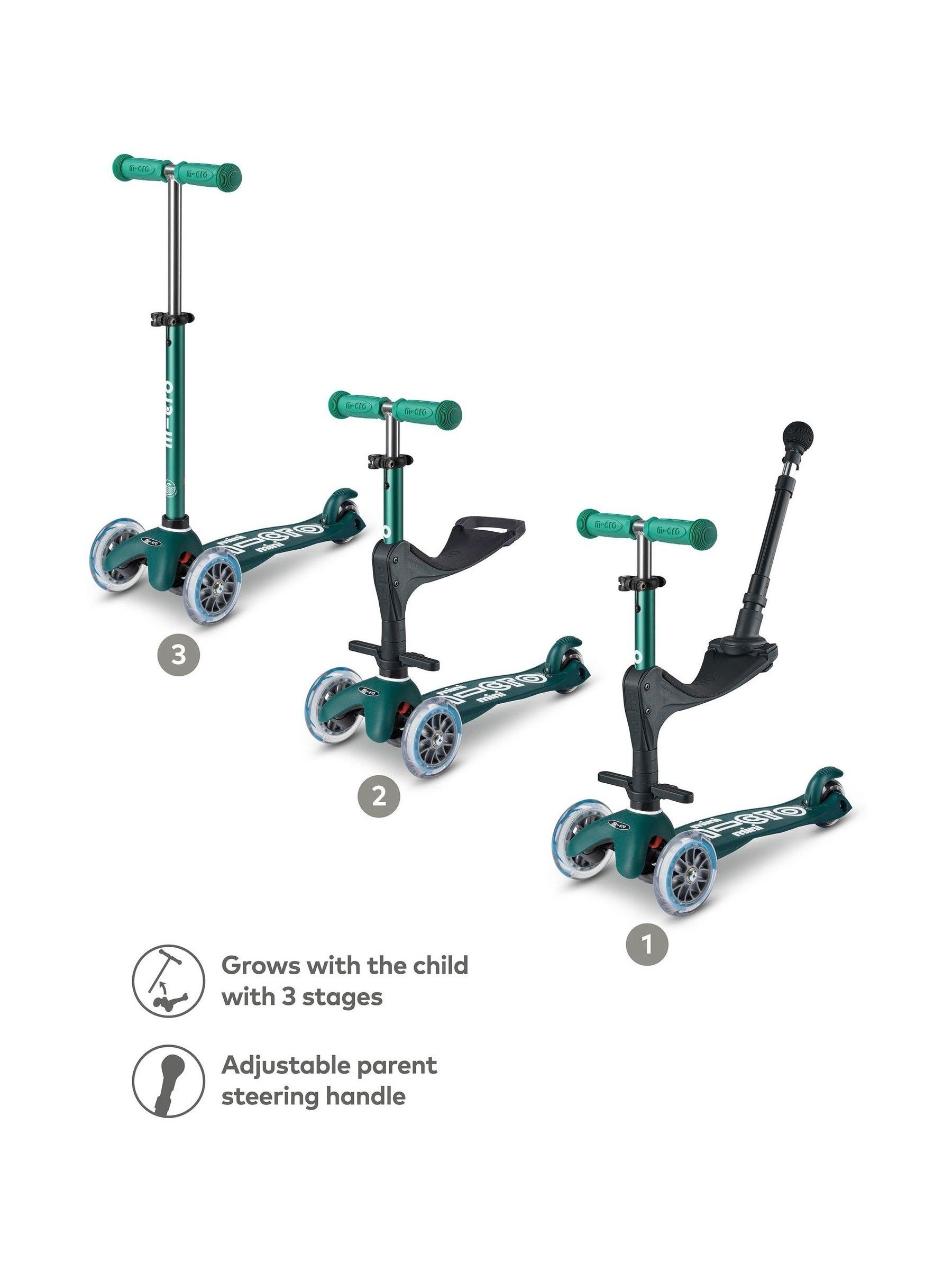 Green MINI 3 IN 1 Push Along Scooter - Image 3 of 5