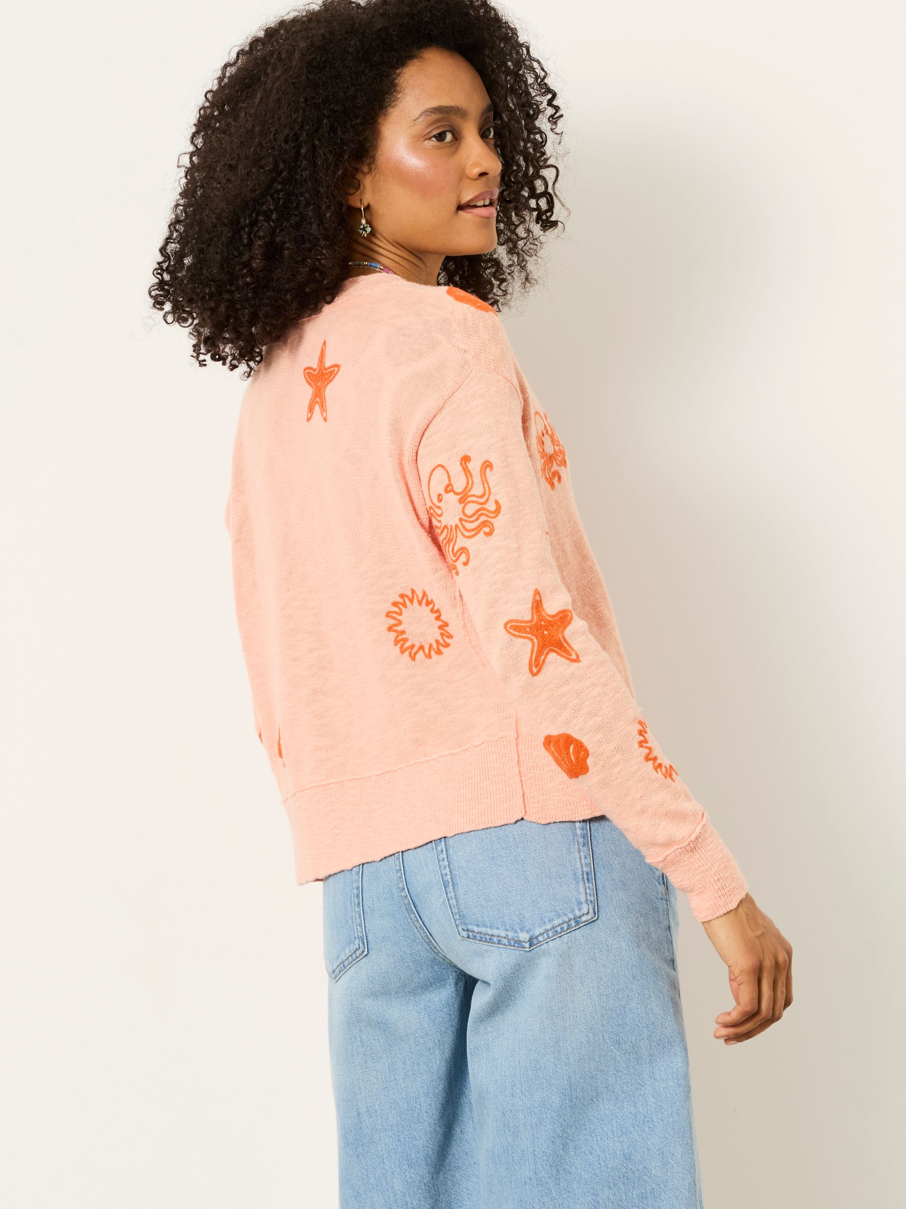 Coral Pink Seascape Knitted Cardigan - Image 4 of 8