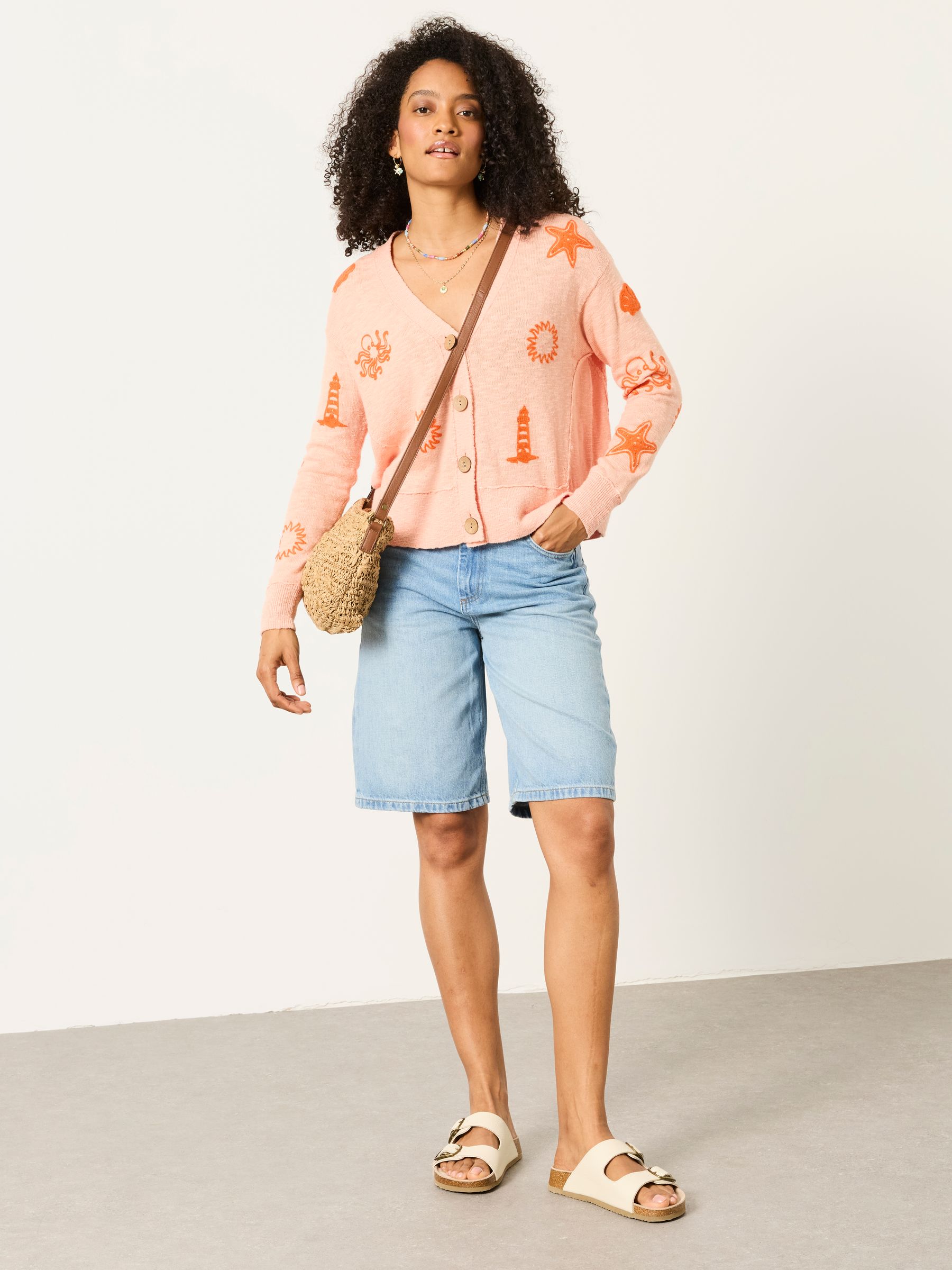 Coral Pink Seascape Knitted Cardigan | FatFace USA