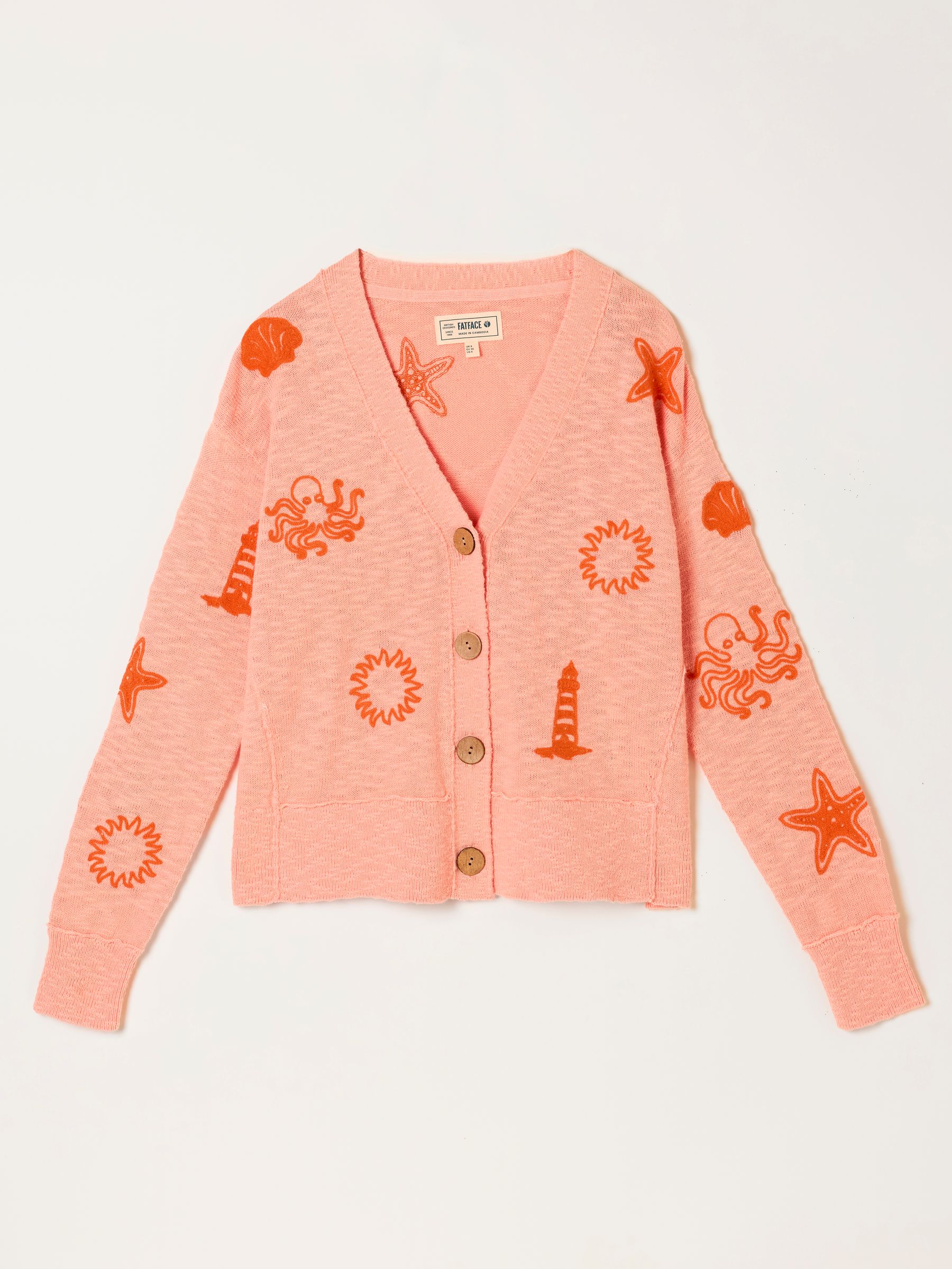 Coral Pink Seascape Knitted Cardigan | FatFace USA