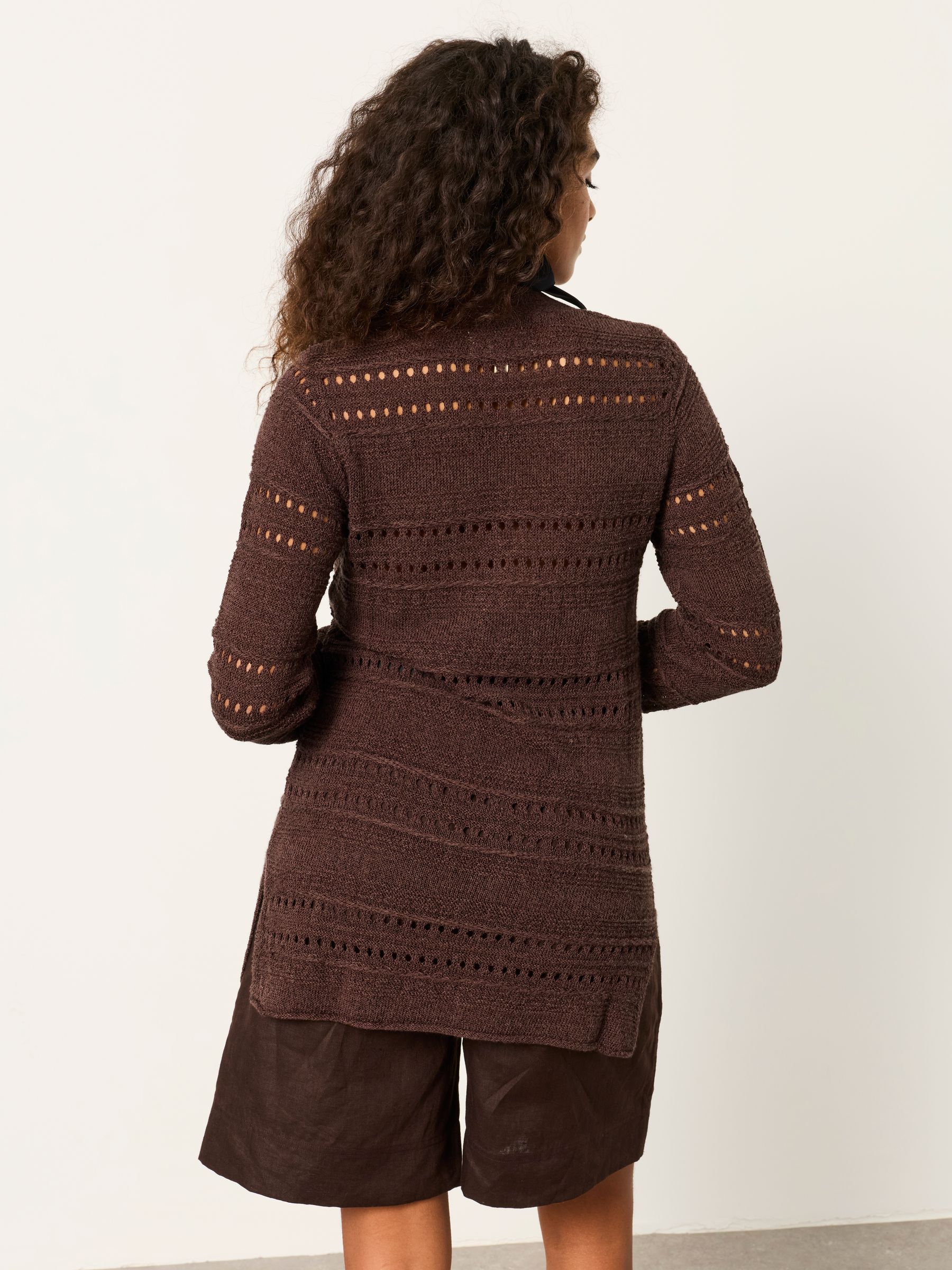 Amelie Chocolate Brown Crochet Knitted Cardigan - Image 2 of 6