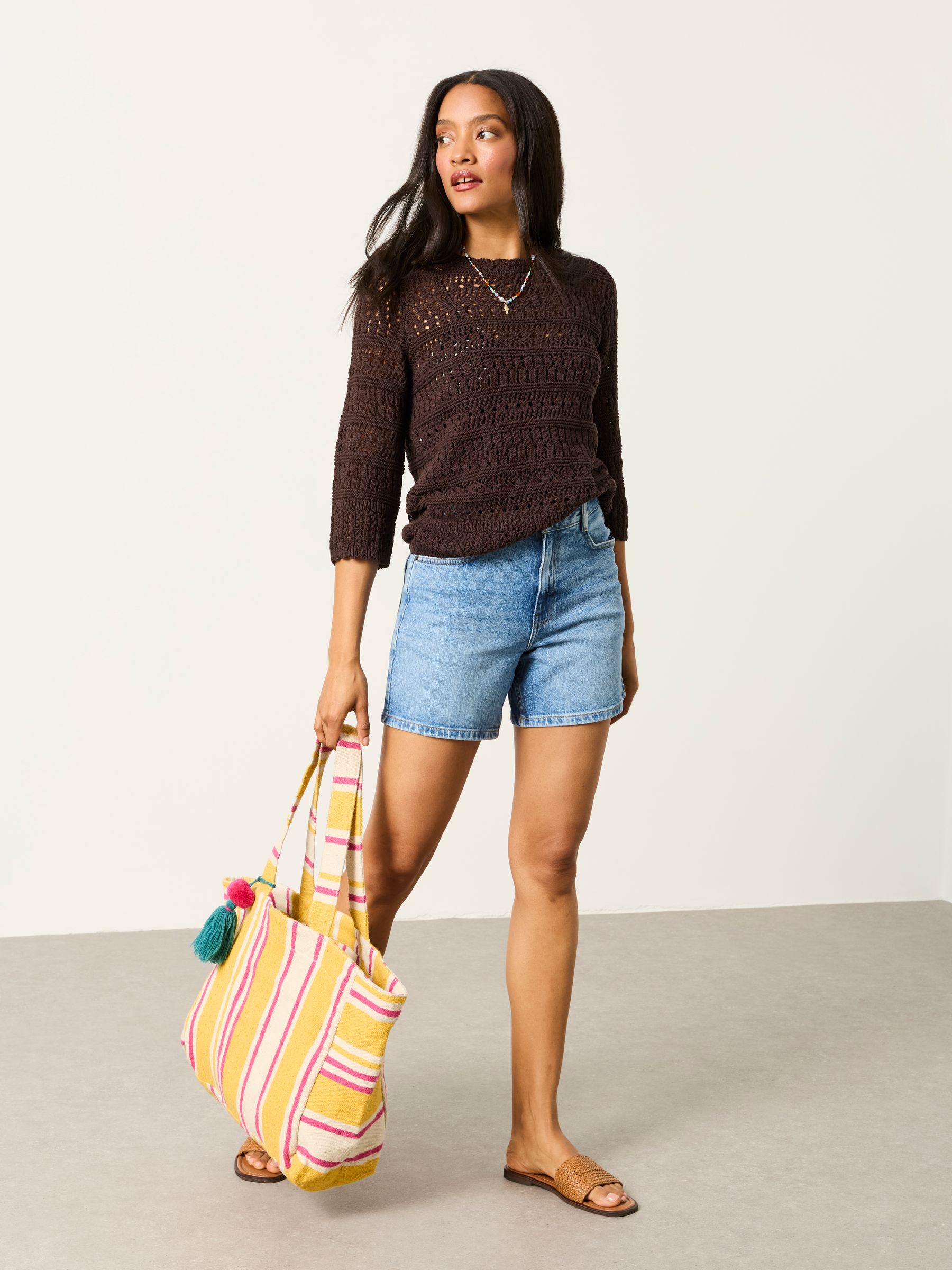 Orla Chocolate Brown Knitted Stitch Jumper - Image 3 of 6