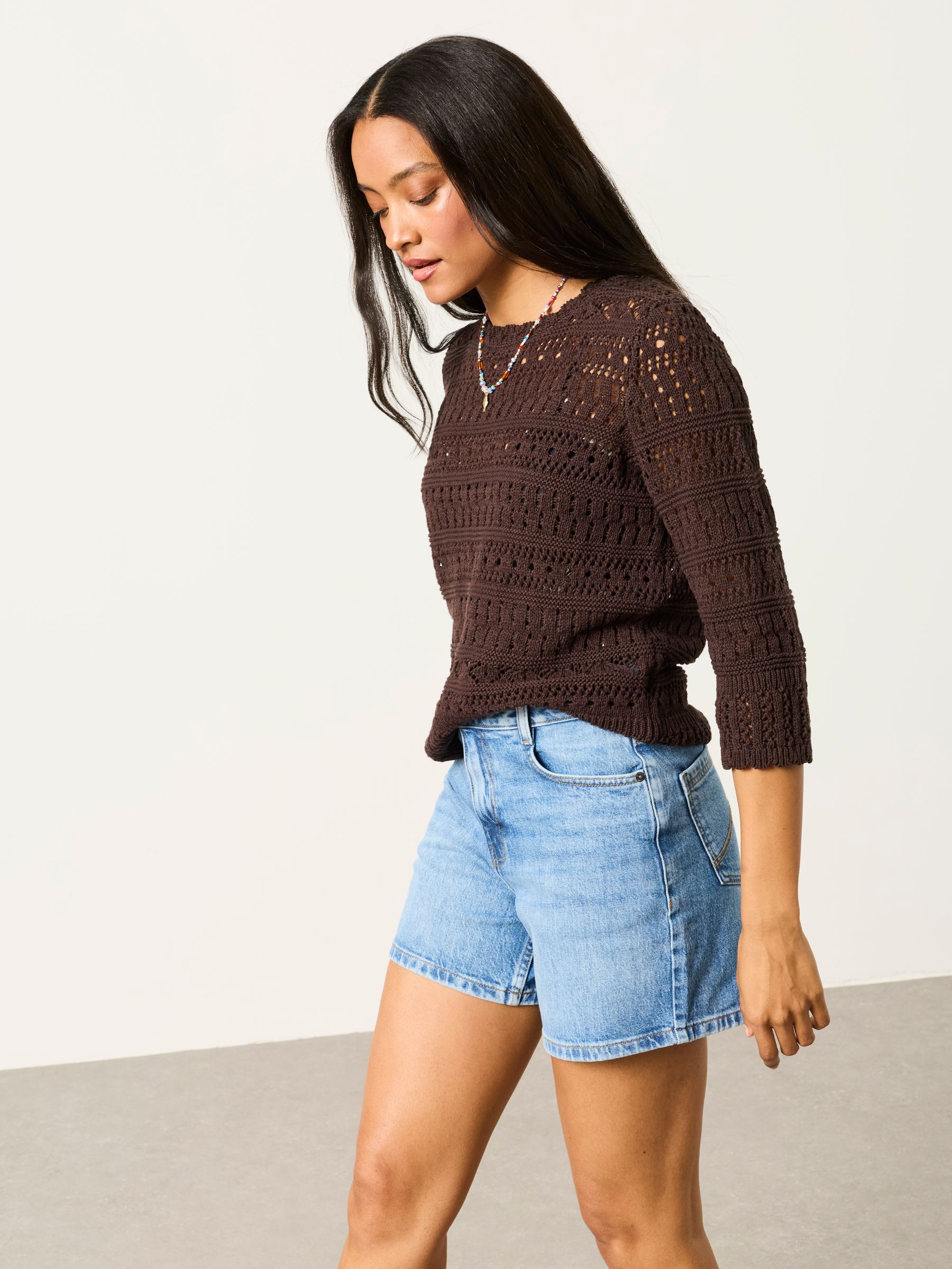 Orla Chocolate Brown Knitted Stitch Jumper - Image 4 of 6