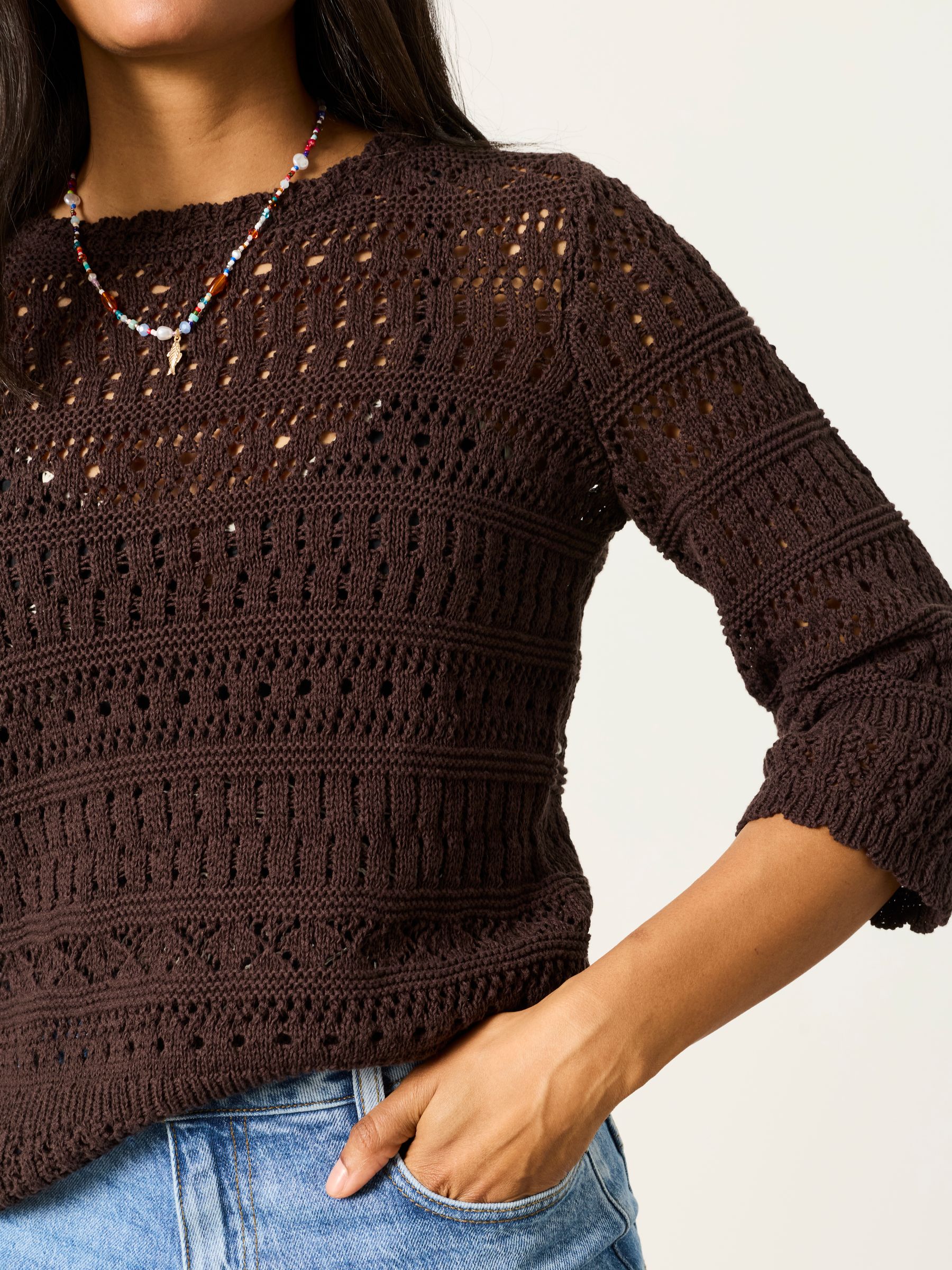 Orla Chocolate Brown Knitted Stitch Jumper - Image 5 of 6