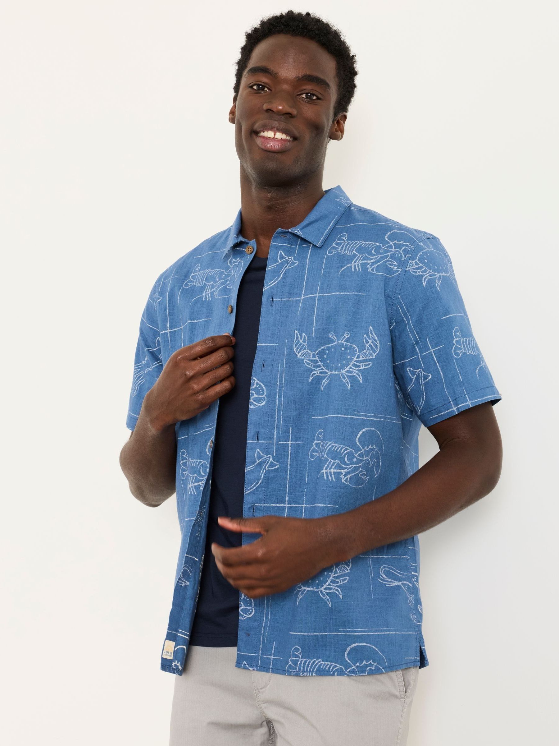 Blue Short Sleeve Seafood Print Shirt - Image 1 of 5
