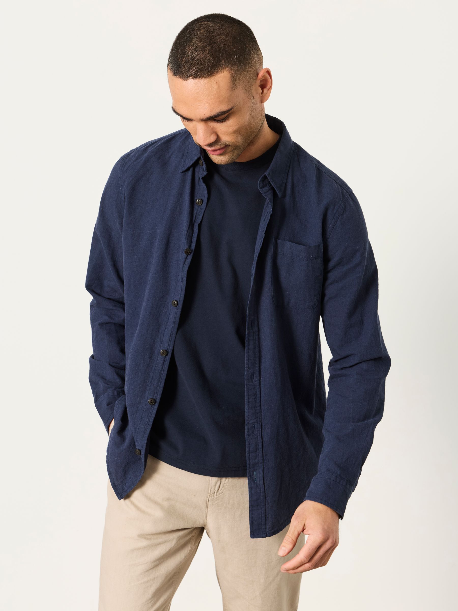 Navy Long Sleeve Linen Cotton Bugle Shirt - Image 3 of 8