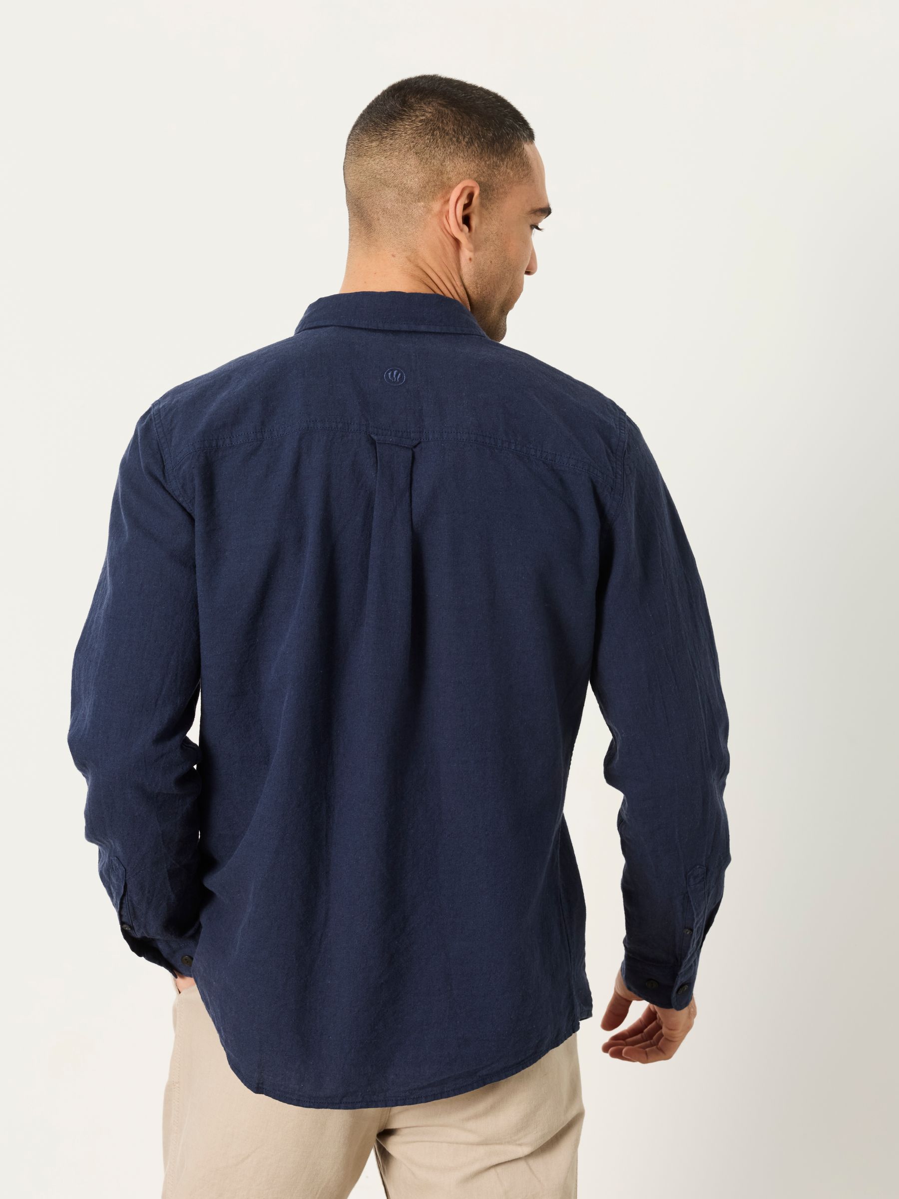 Navy Long Sleeve Linen Cotton Bugle Shirt - Image 4 of 8