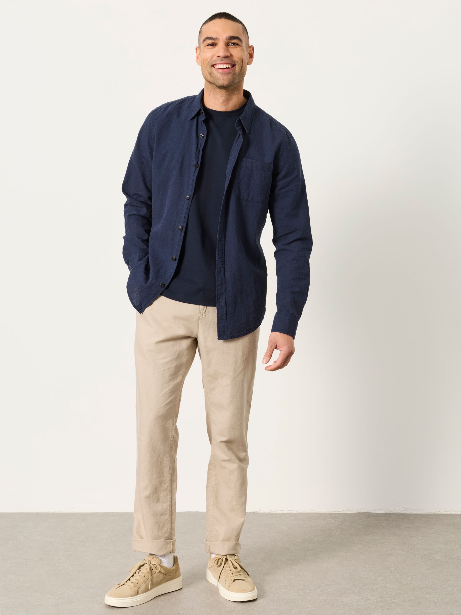 Navy Long Sleeve Linen Cotton Bugle Shirt - Image 5 of 8