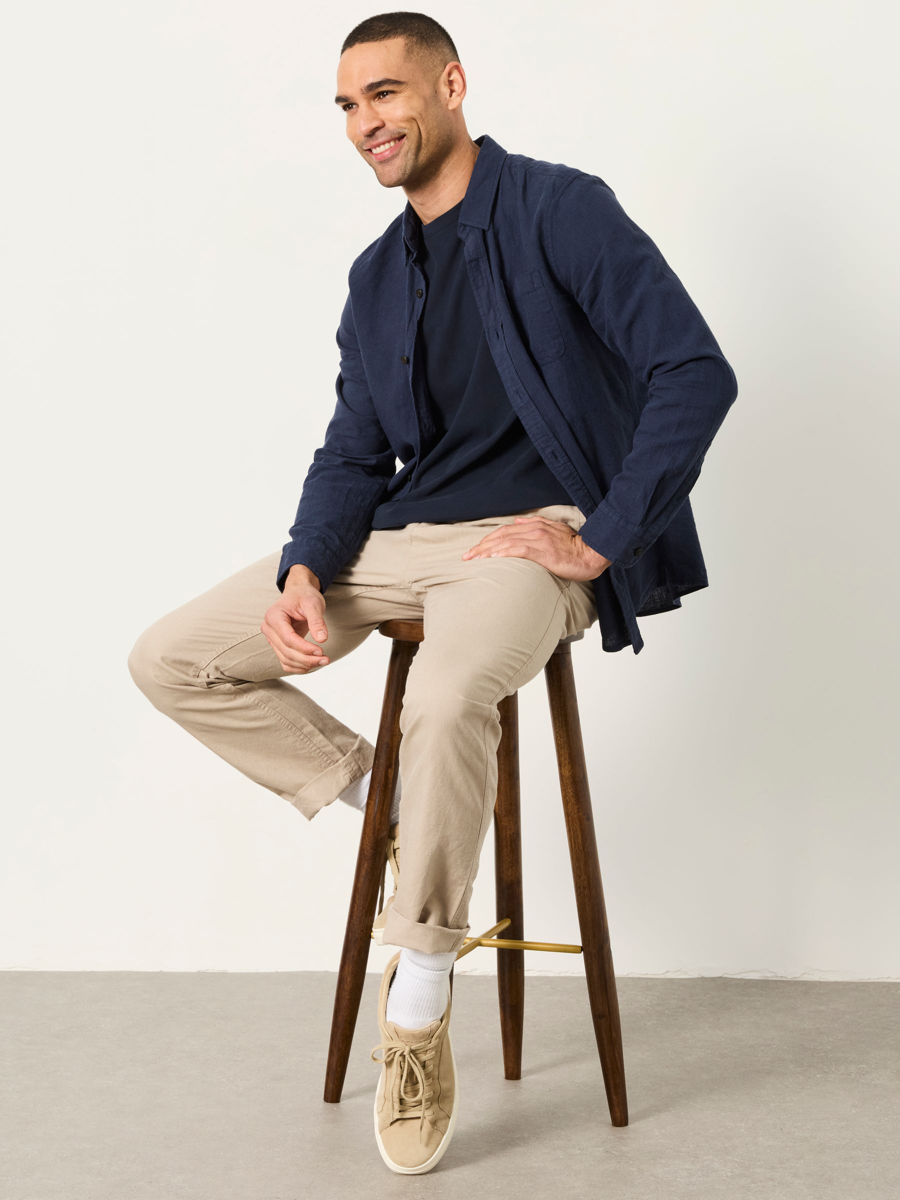 Navy Long Sleeve Linen Cotton Bugle Shirt - Image 7 of 8