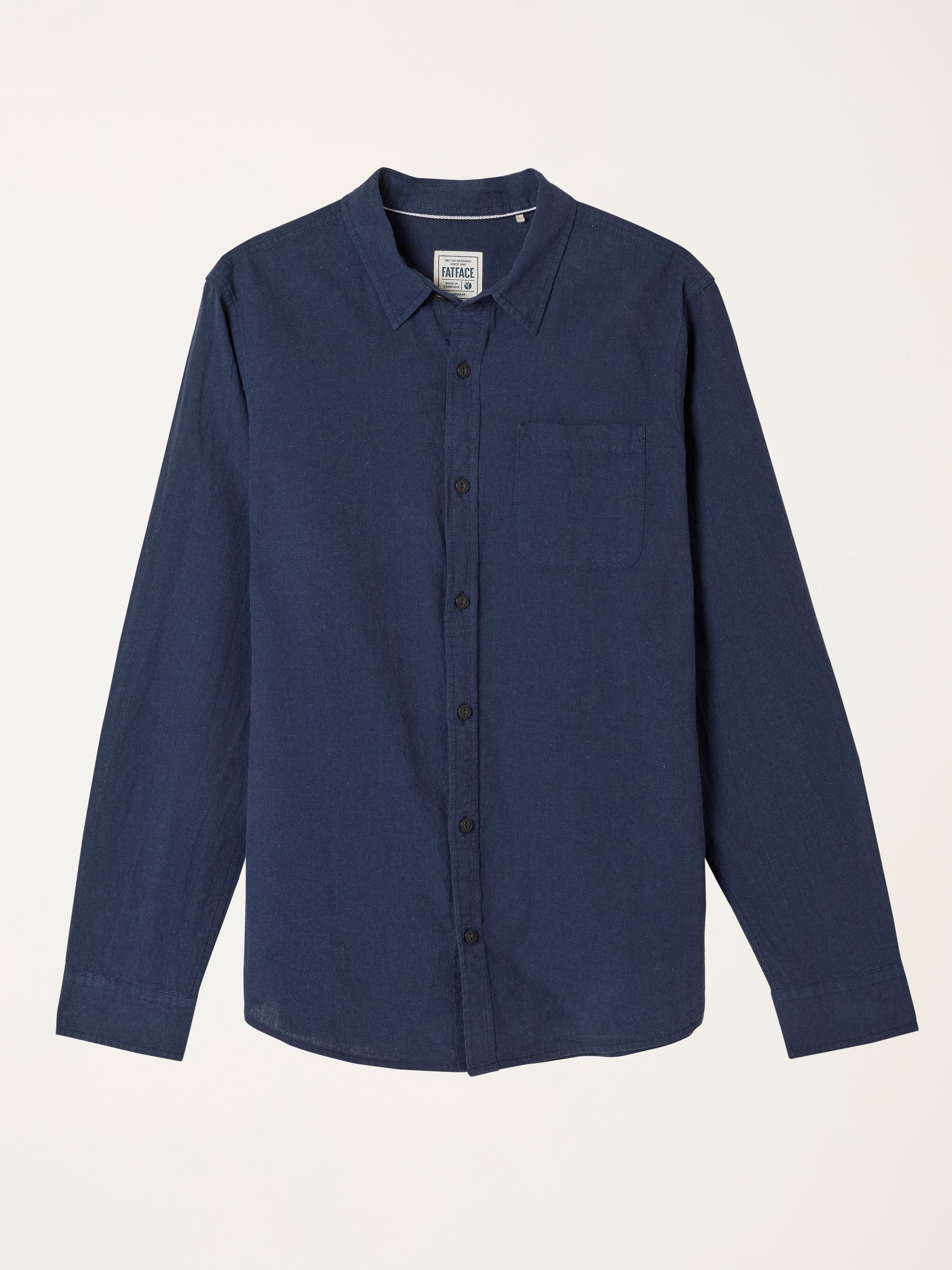 Navy Long Sleeve Linen Cotton Bugle Shirt - Image 8 of 8
