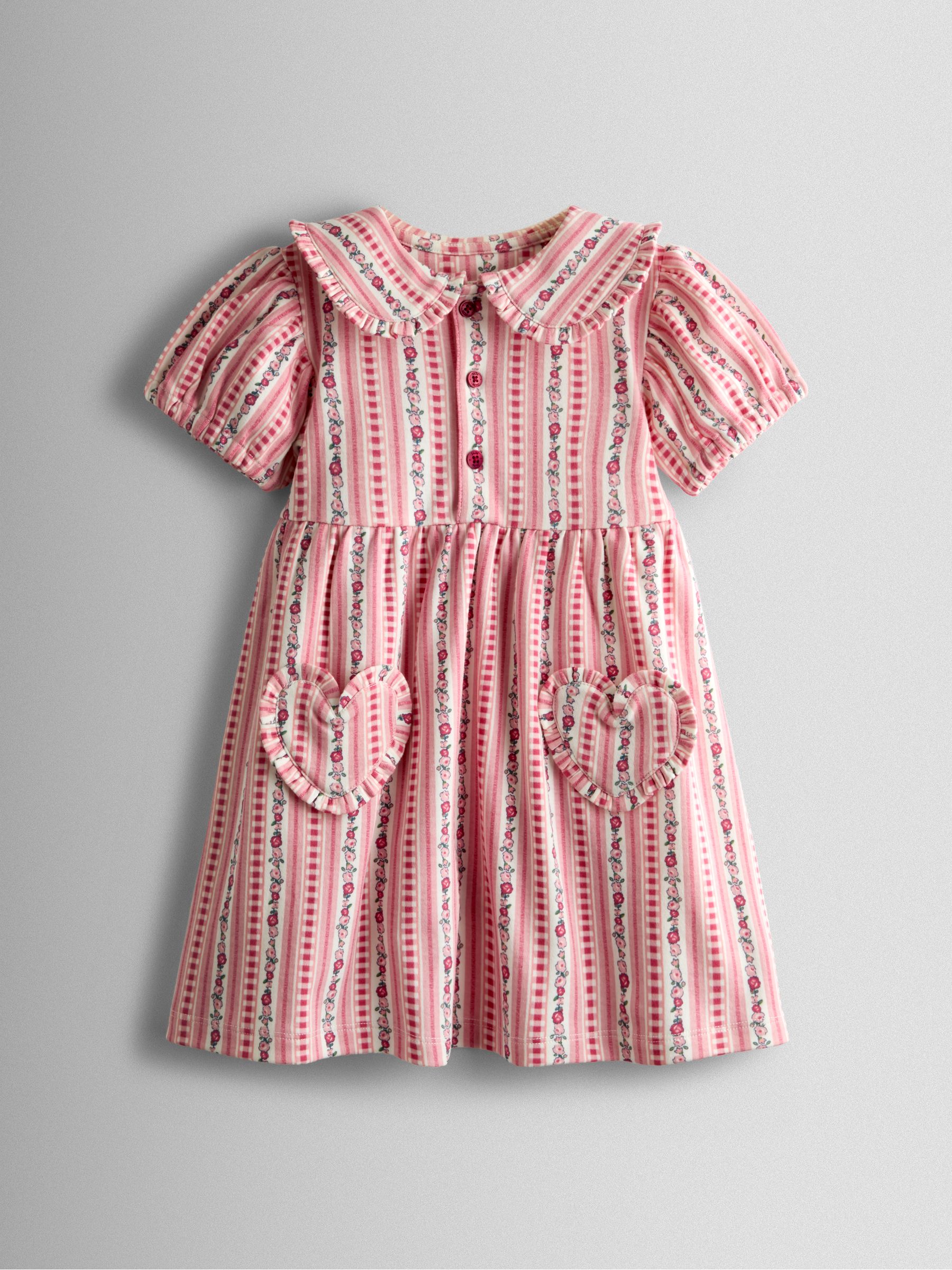 Pink Floral Frill Collar Heart Pockets Dress - Image 1 of 4