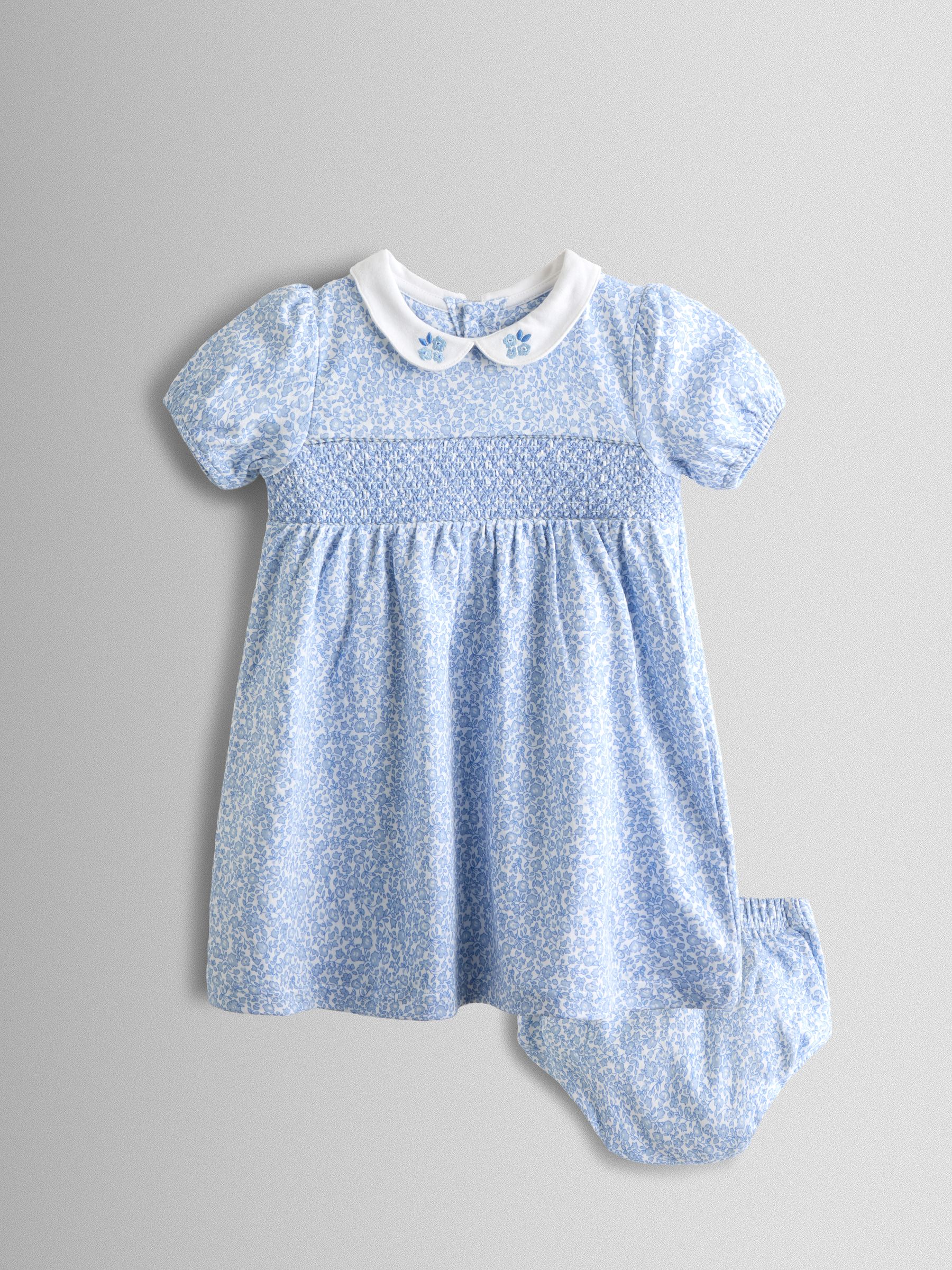 Blue Ditsy Floral Collared Smocked Baby Dress - Image 1 of 7