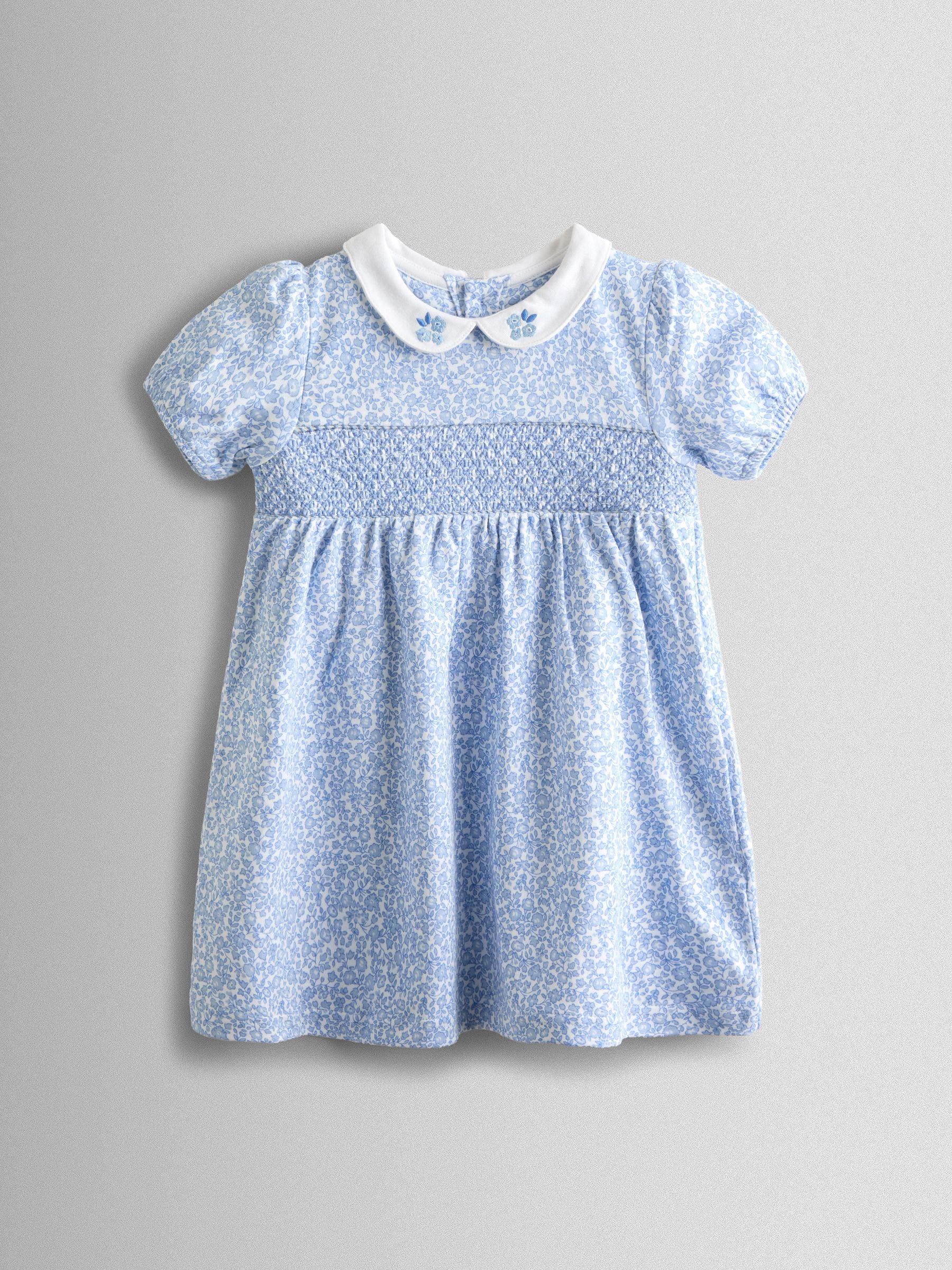 Blue Ditsy Floral Collared Smocked Baby Dress - Image 2 of 7