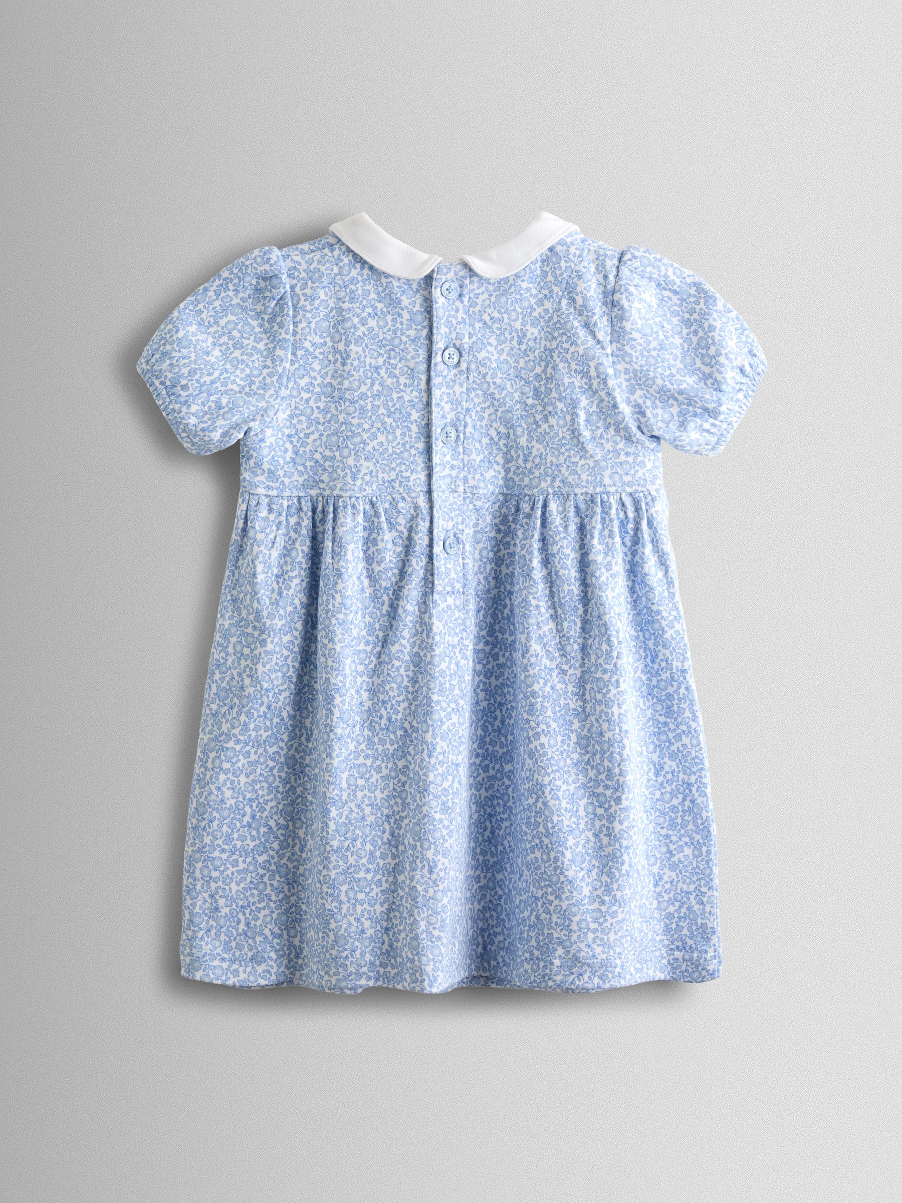 Blue Ditsy Floral Collared Smocked Baby Dress - Image 3 of 7