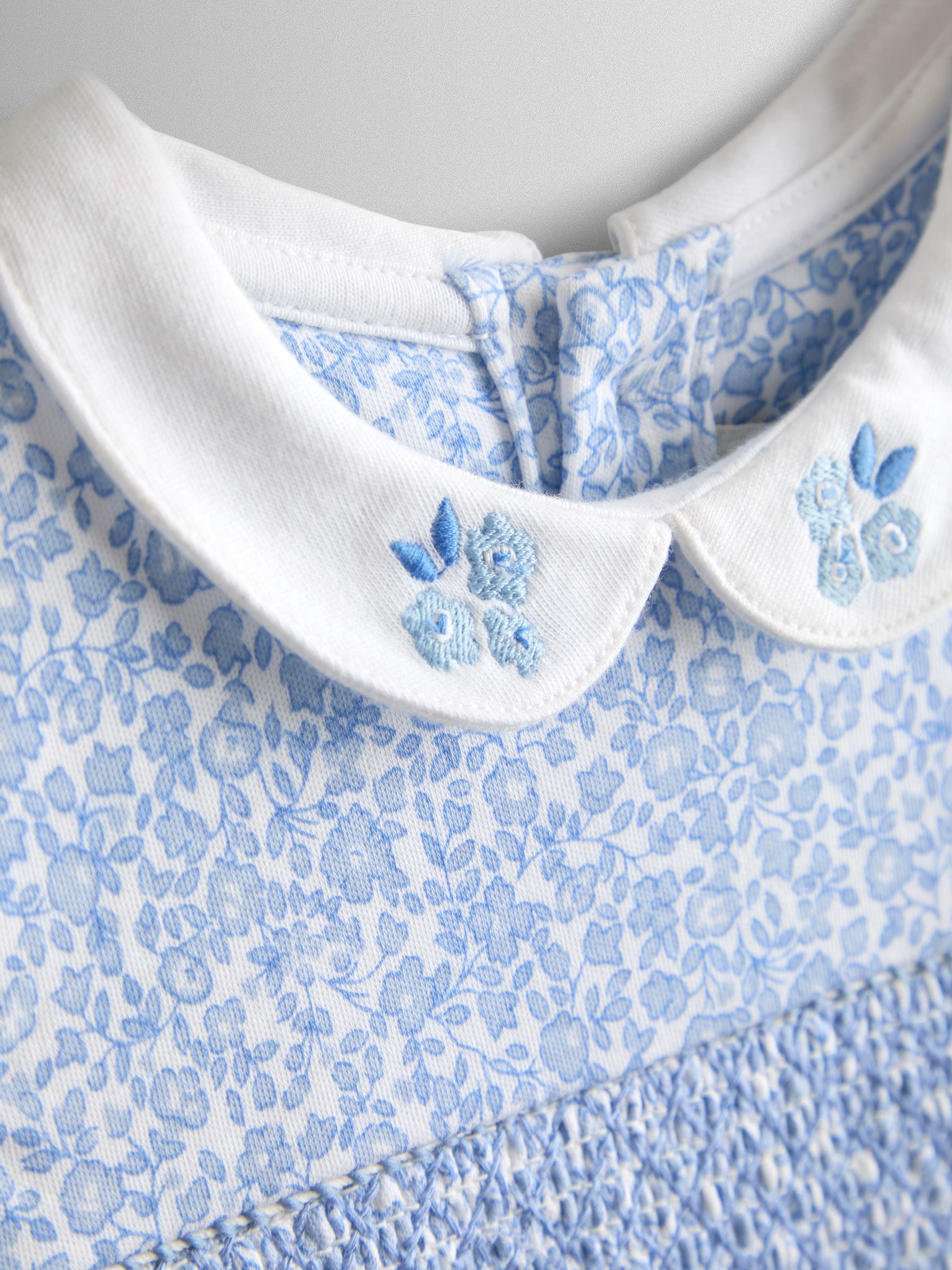 Blue Ditsy Floral Collared Smocked Baby Dress - Image 6 of 7