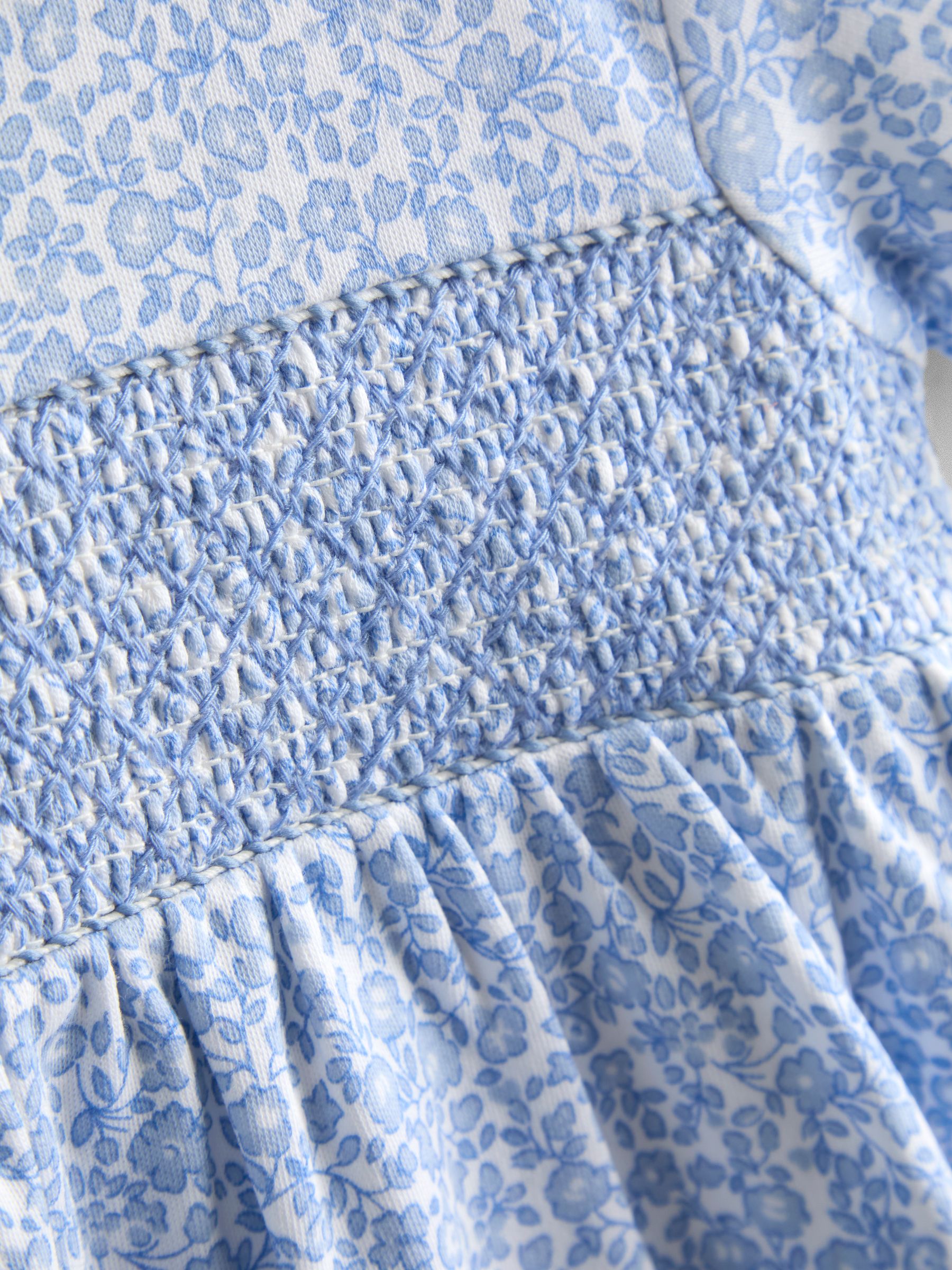 Blue Ditsy Floral Collared Smocked Baby Dress - Image 7 of 7
