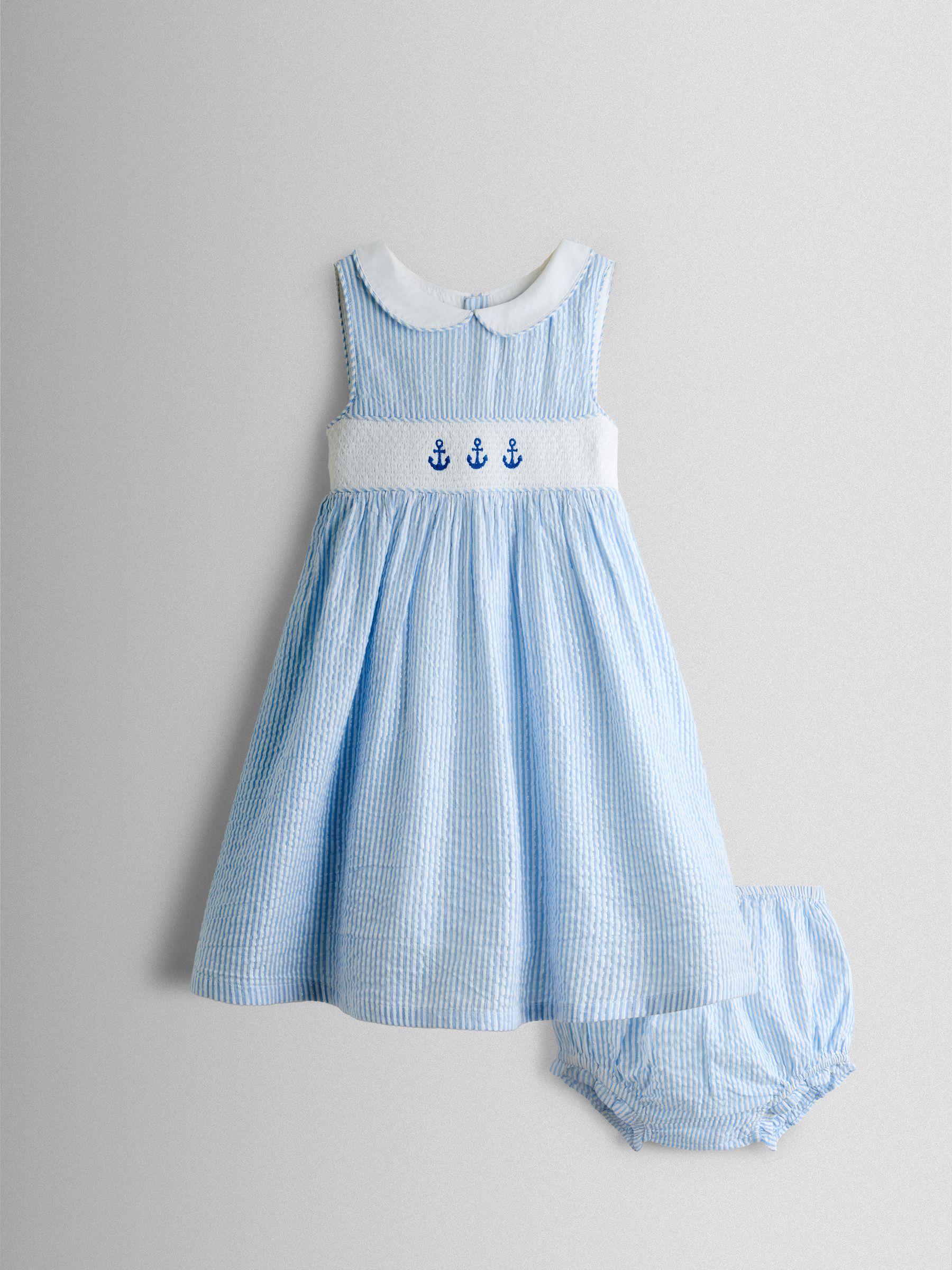 Blue Sparkle Smocked Sleeveless Nautical Dress - Image 1 of 7